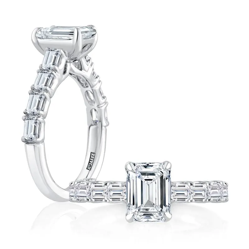 A.Jaffe Engagement Rings Emerald Cut Diamond Engagement Ring with East West Emerald Diamond Accents Band MECEC2822/320