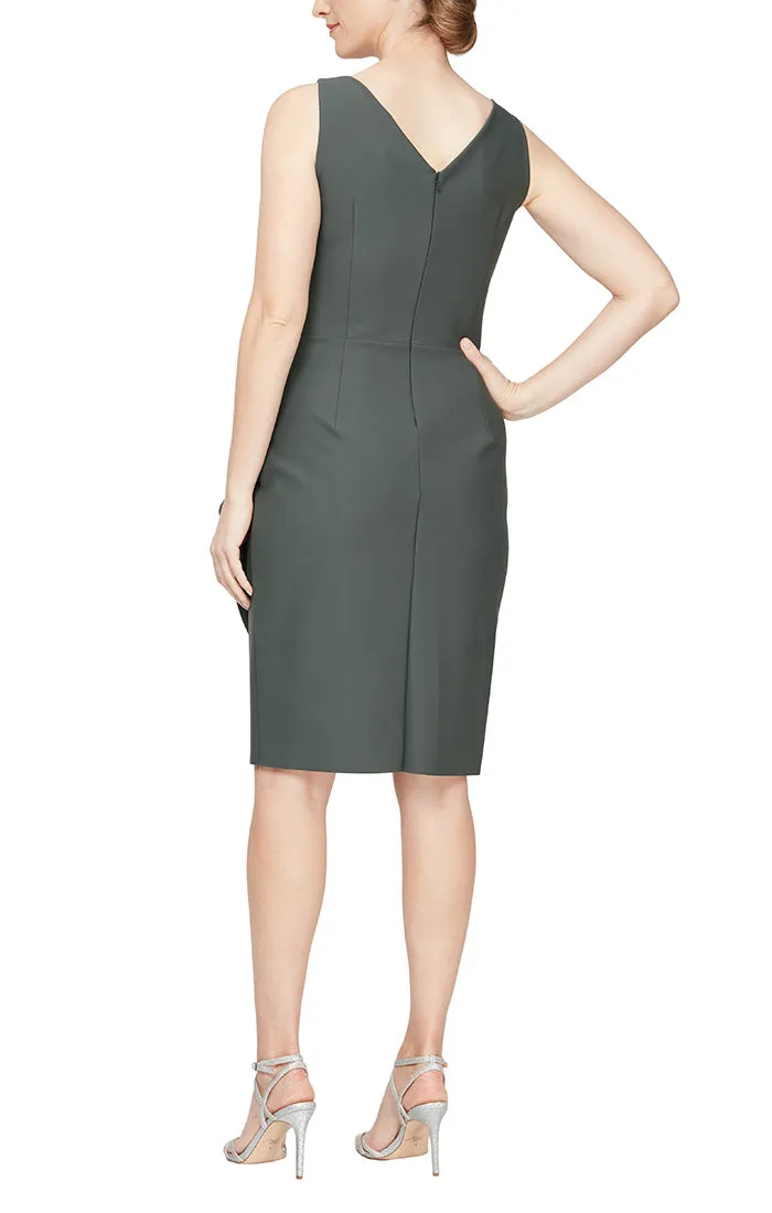 Alex Evenings V Neck Sleeveless Brooch Side Tiered Zipper Back Dress