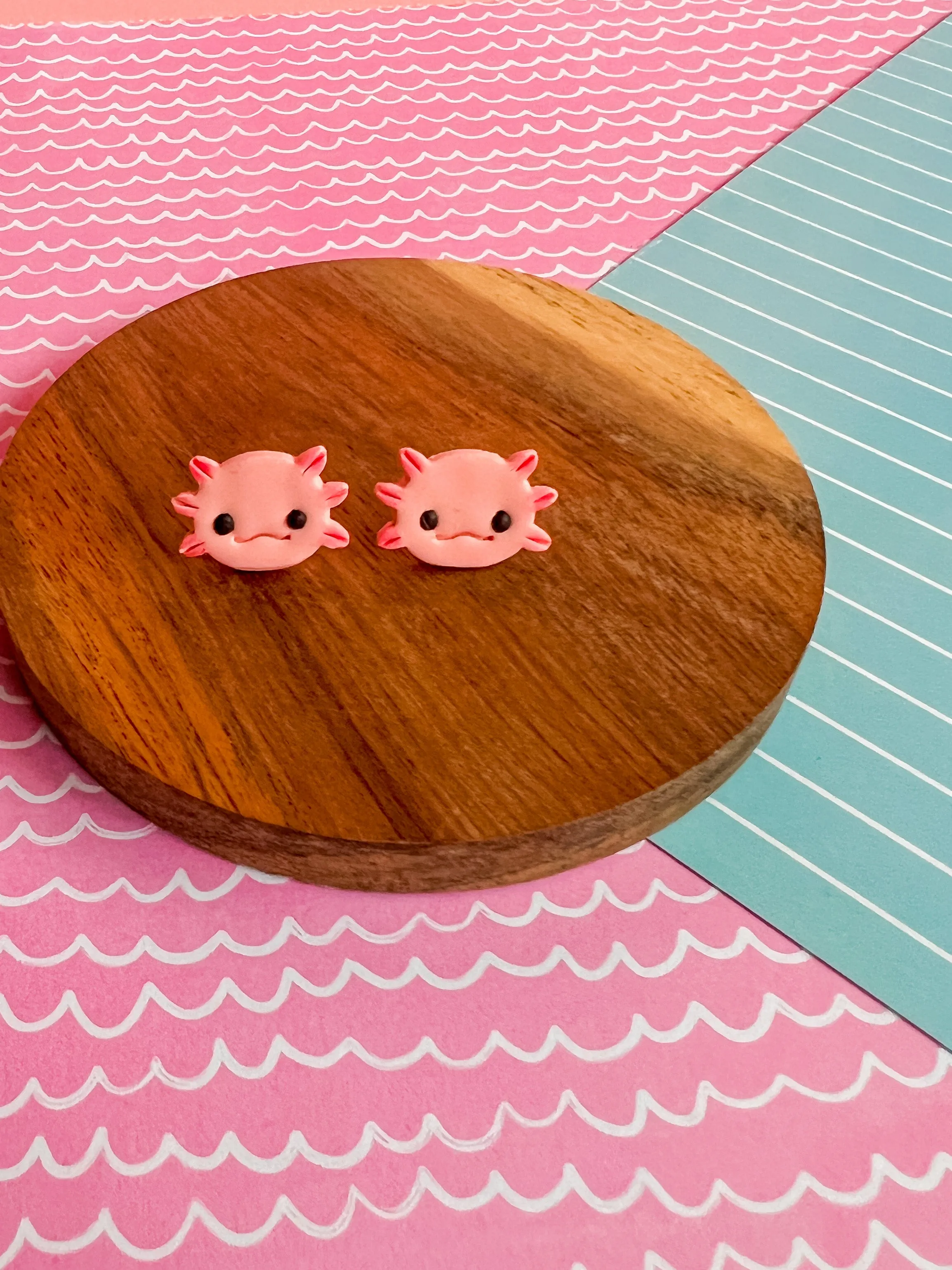 Alice the Axolotl Stud Earrings | Clay Earrings