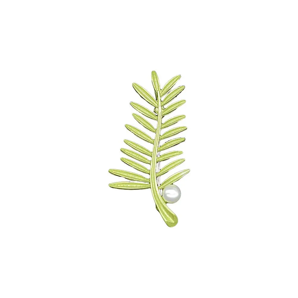 Alloy Pearl Fern Leaf Brooch