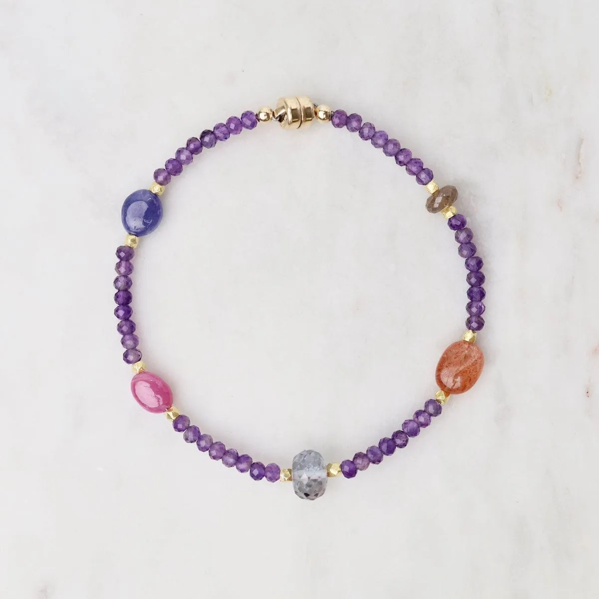 Amethyst and Sunstone Mixed Bead Bracelet