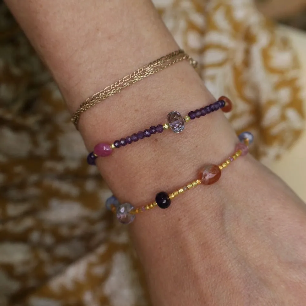 Amethyst and Sunstone Mixed Bead Bracelet