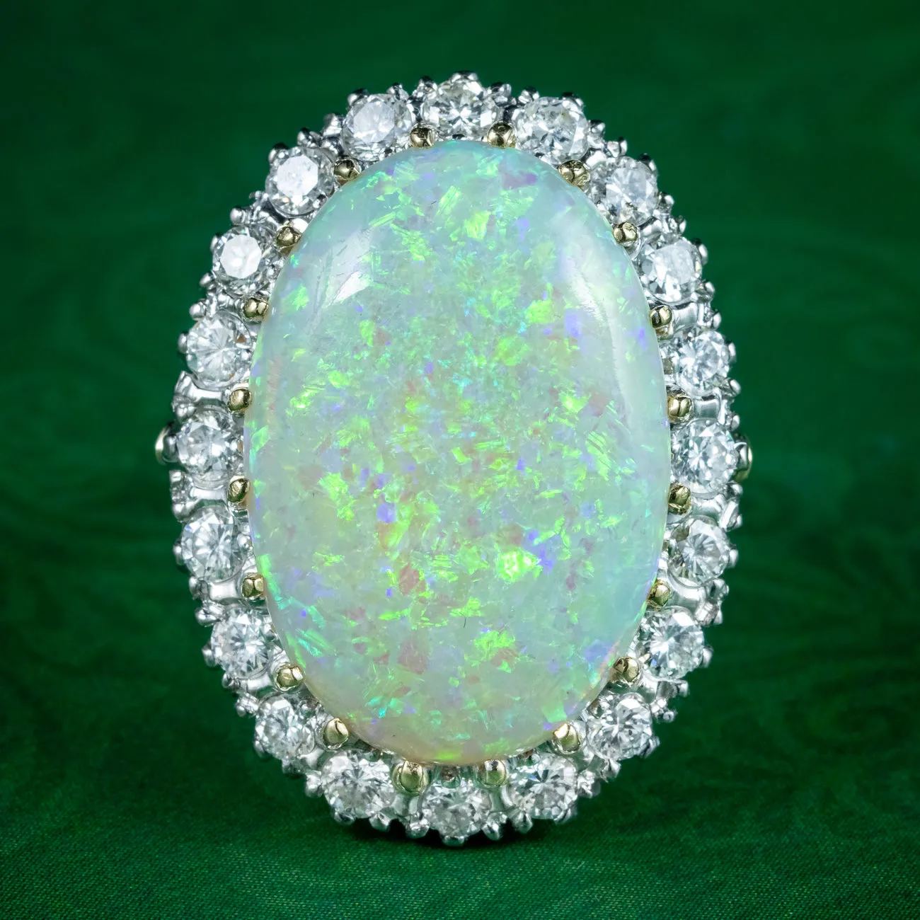 Antique Edwardian Opal Diamond Cluster Ring 20ct Opal