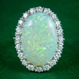 Antique Edwardian Opal Diamond Cluster Ring 20ct Opal