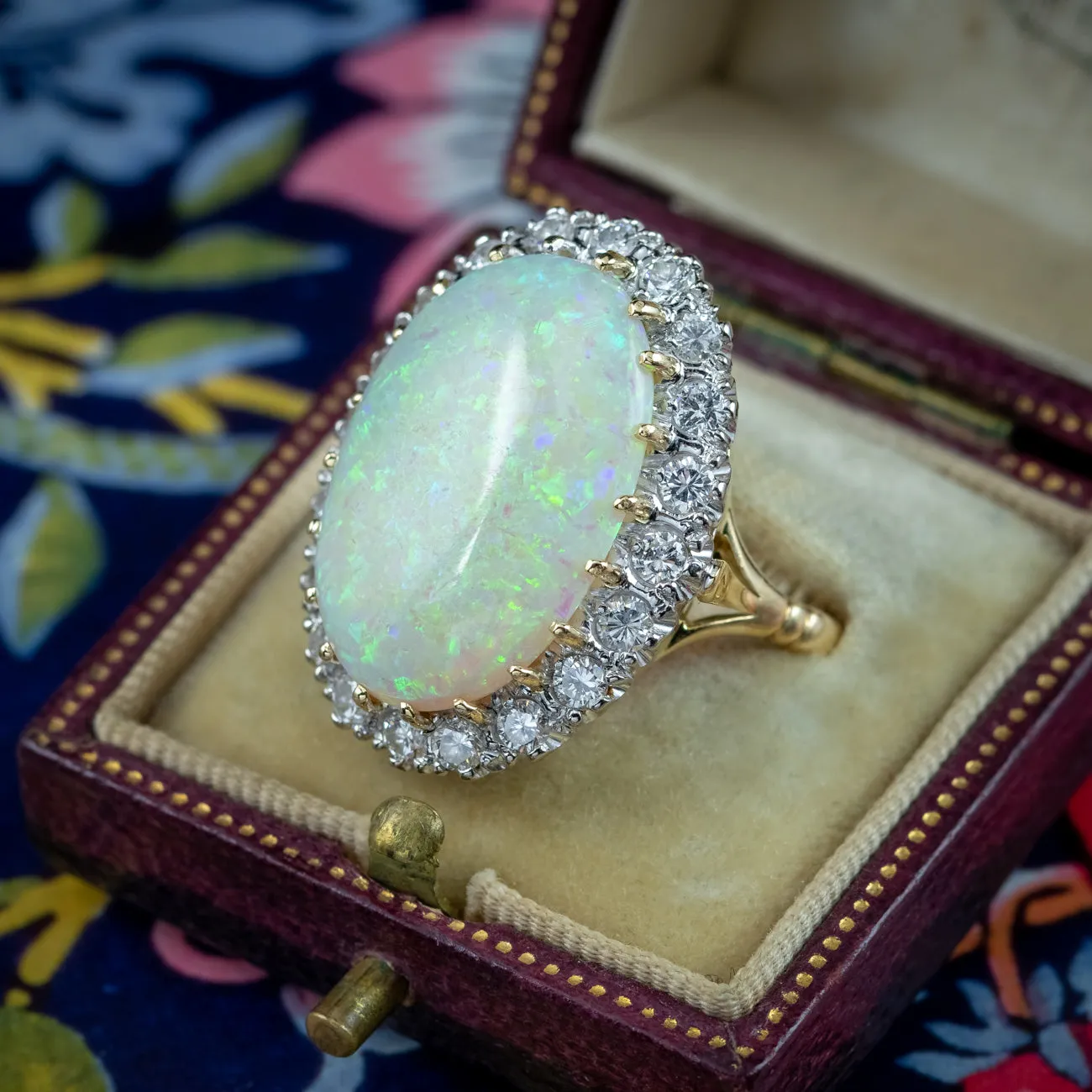 Antique Edwardian Opal Diamond Cluster Ring 20ct Opal