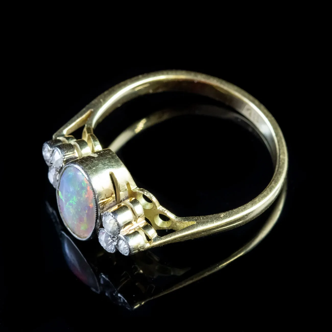 Antique Edwardian Opal Diamond Ring 18Ct Gold Circa 1905