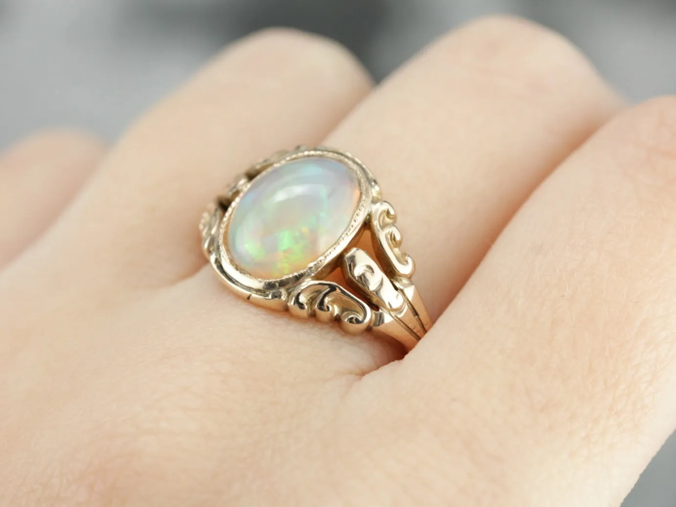 Antique Opal Ornate Gold Ring