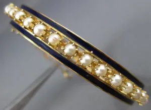 ANTIQUE VICTORIAN AAA PEARL & BLUE ENAMEL 14K YELLOW GOLD BANGLE BRACELET 20957