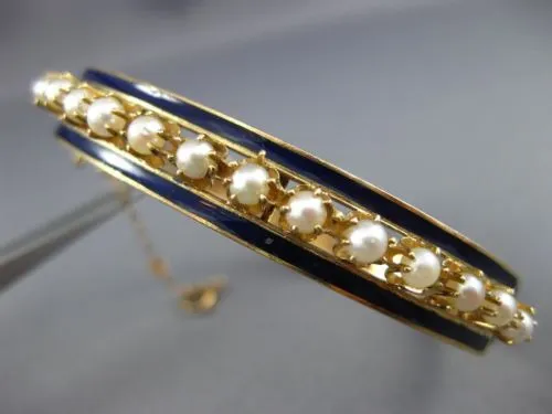 ANTIQUE VICTORIAN AAA PEARL & BLUE ENAMEL 14K YELLOW GOLD BANGLE BRACELET 20957