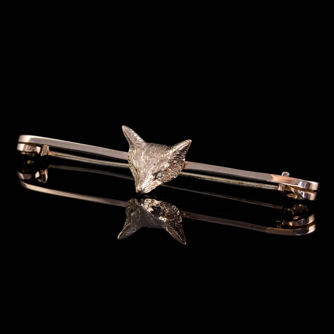 Antique Victorian Diamond Fox Pin Brooch 9Ct Gold Circa 1900