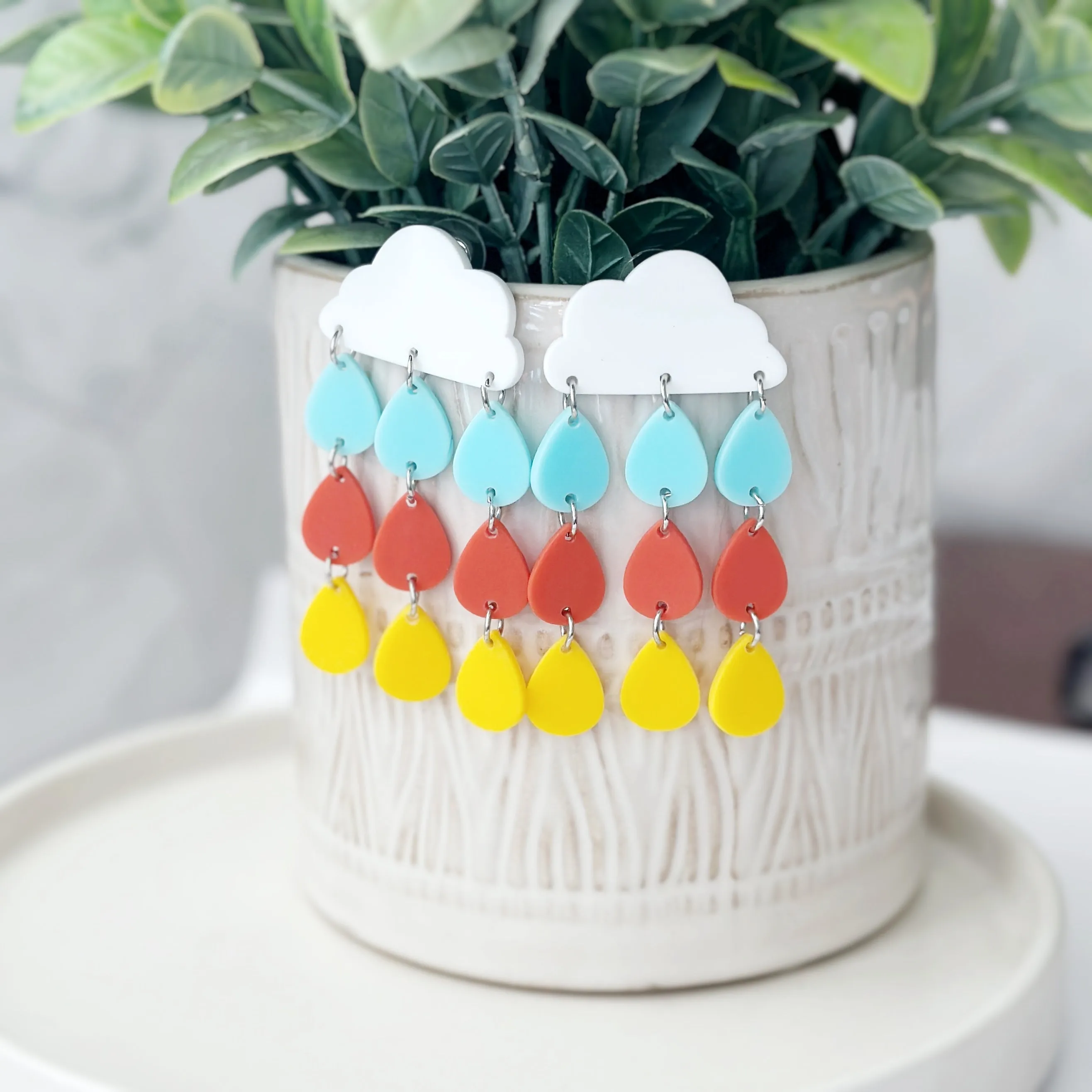 Aria - Acrylic Cloud with Dangle Raindrop Earrings