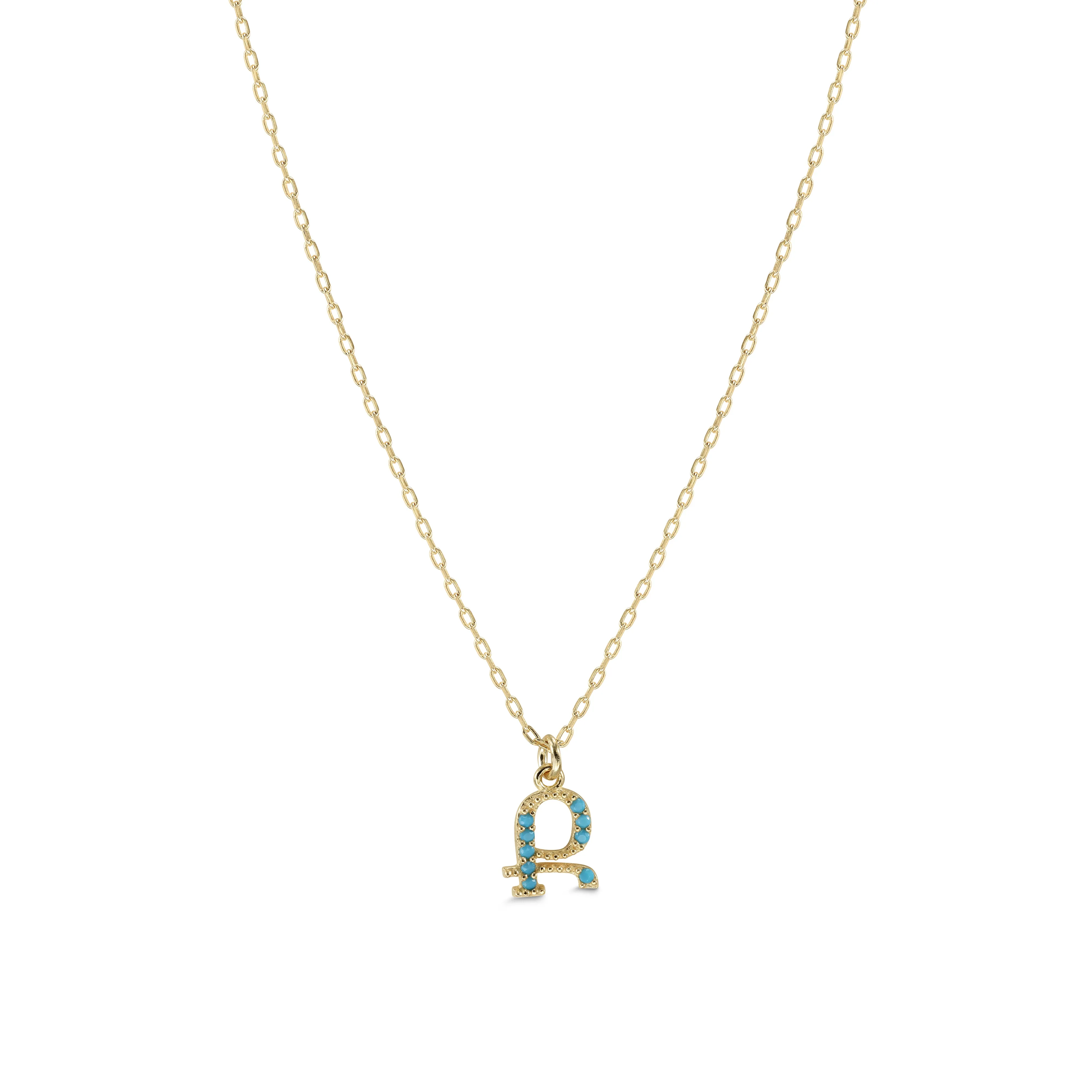 Armenian Initial Necklace Gold w/ Turquoise Stones