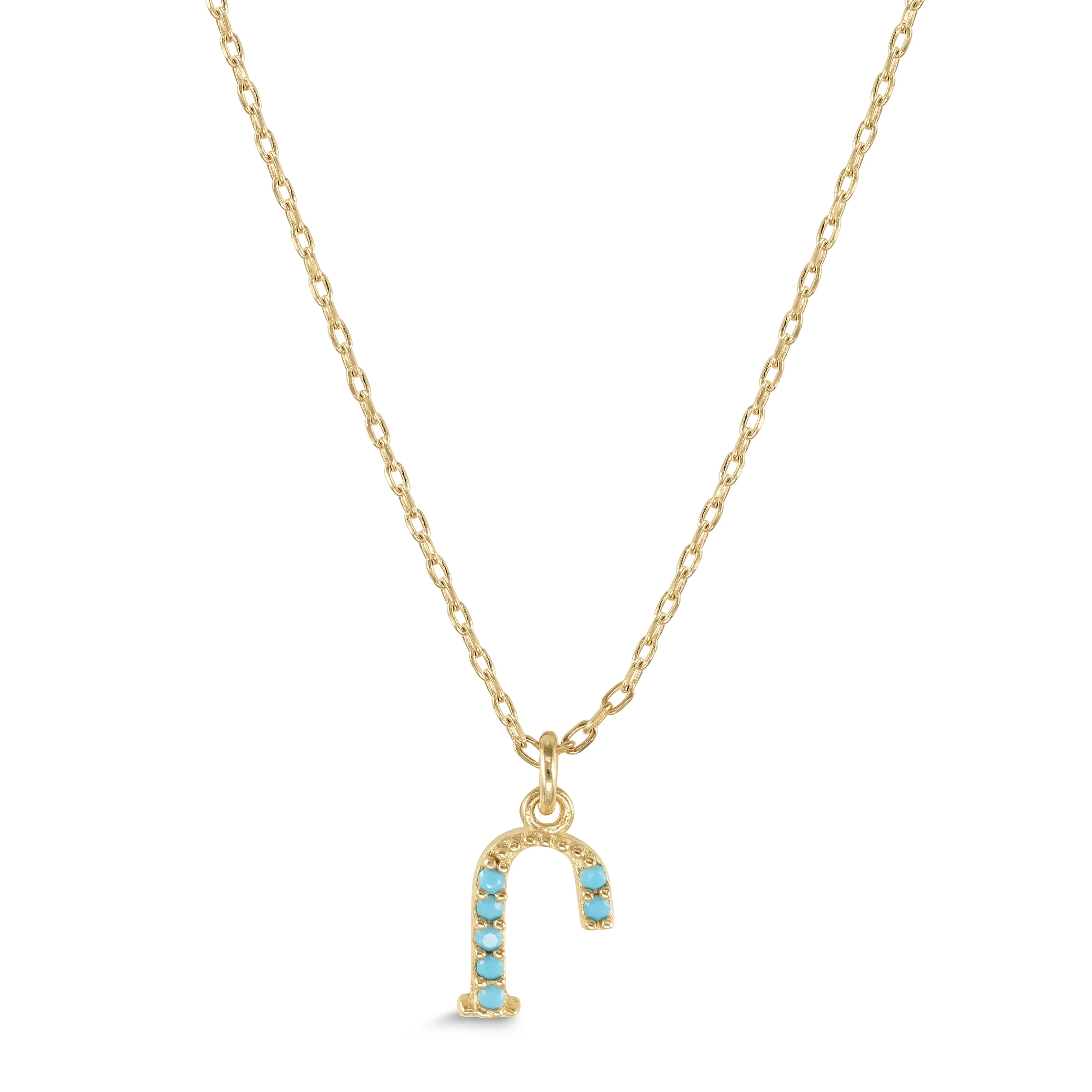 Armenian Initial Necklace Gold w/ Turquoise Stones