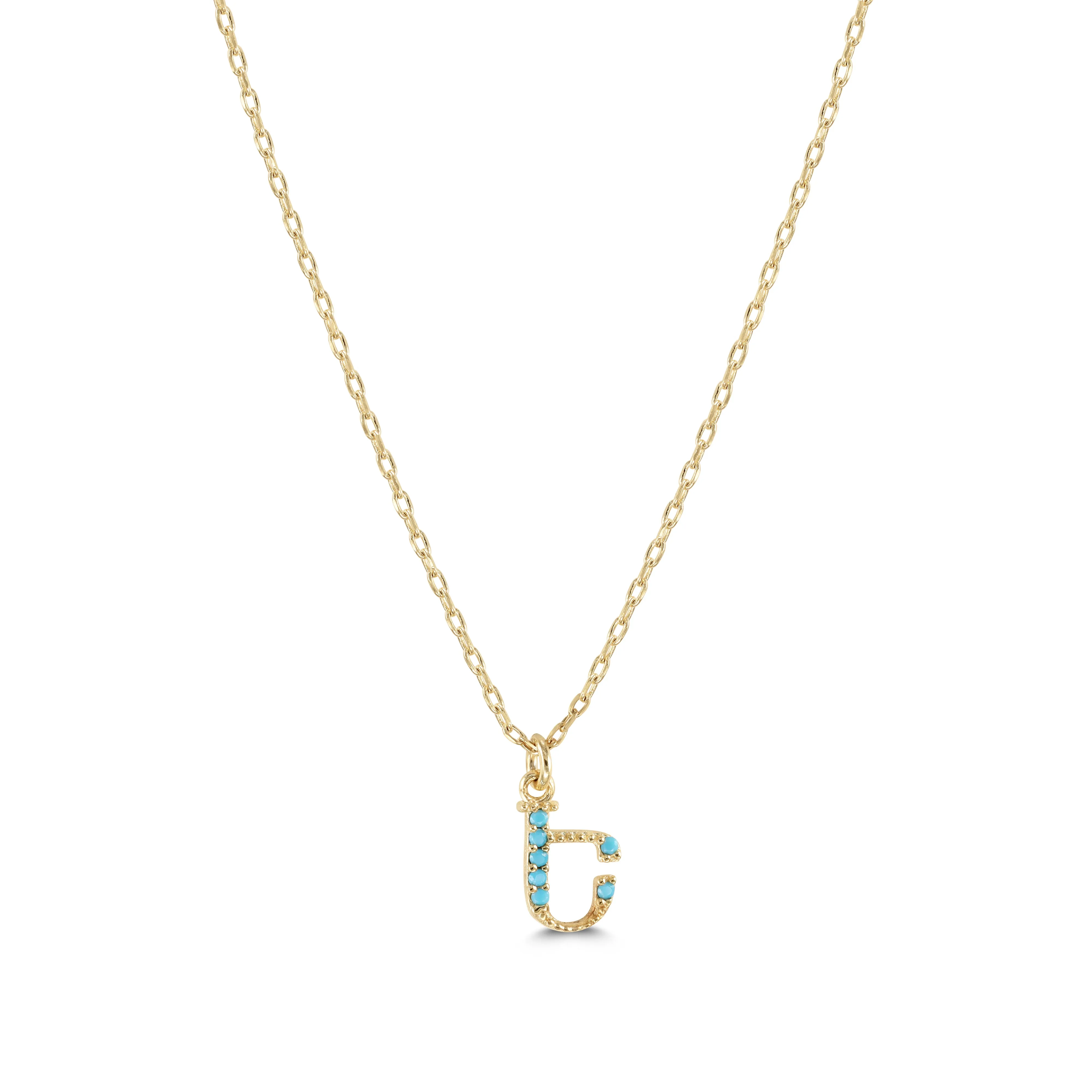 Armenian Initial Necklace Gold w/ Turquoise Stones