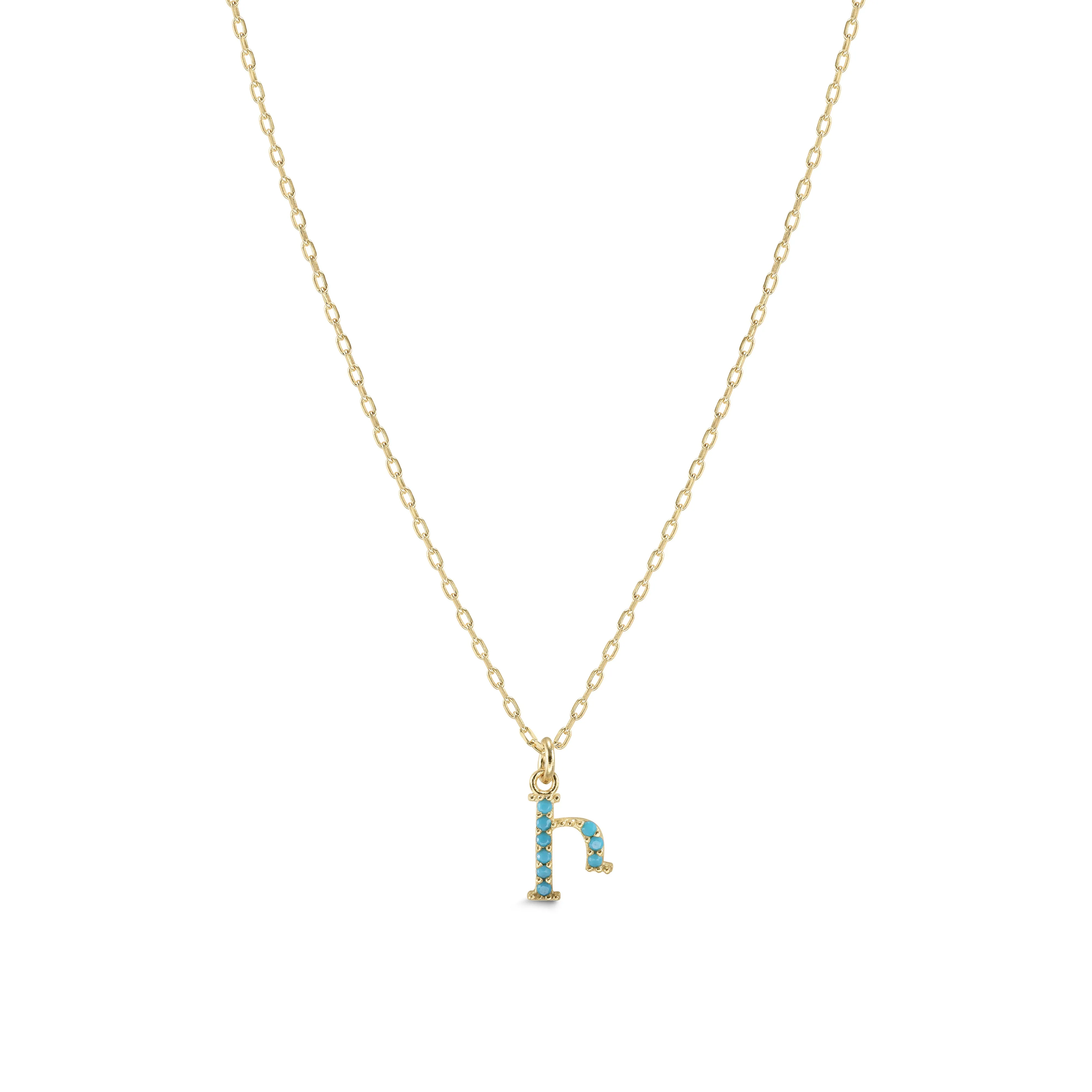 Armenian Initial Necklace Gold w/ Turquoise Stones