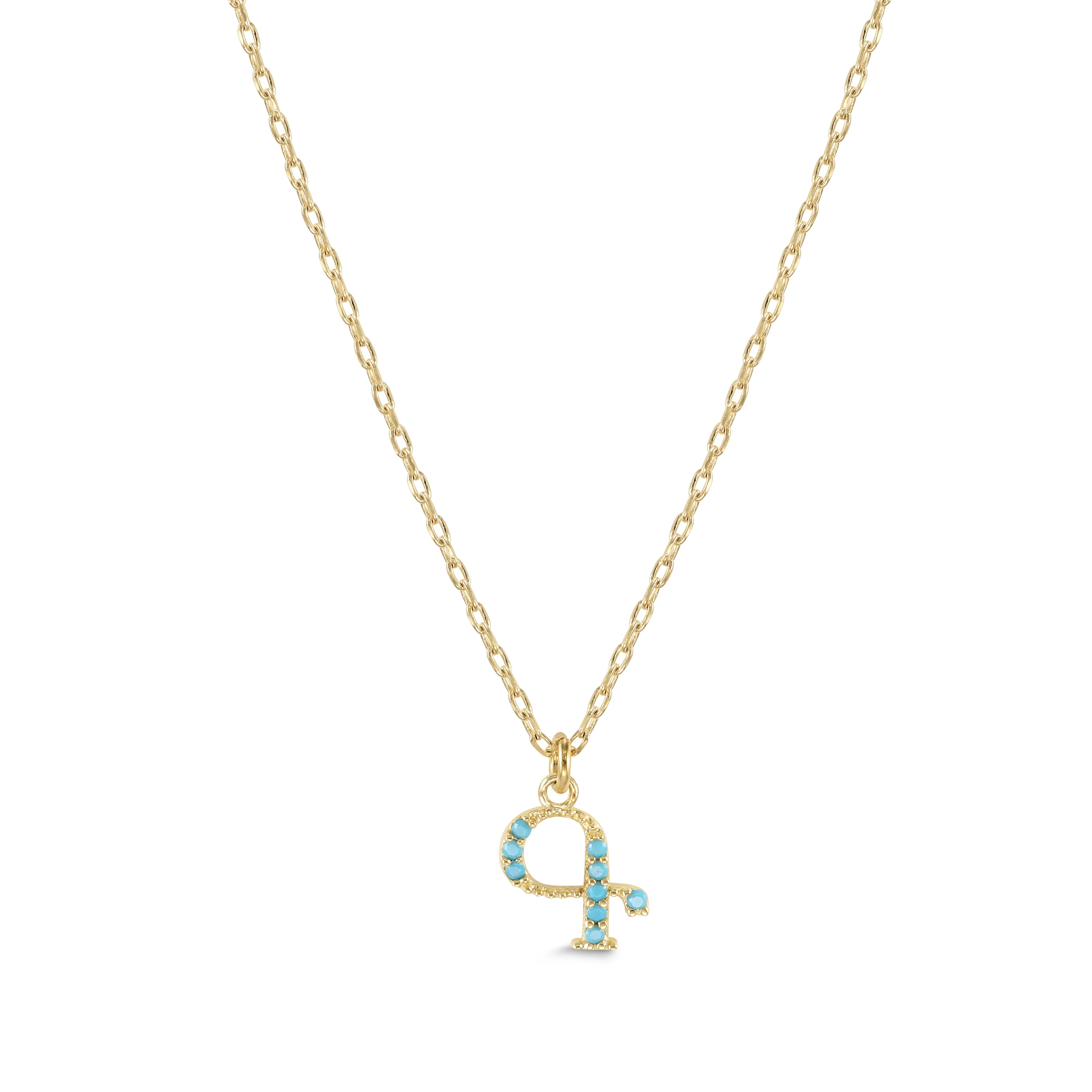 Armenian Initial Necklace Gold w/ Turquoise Stones