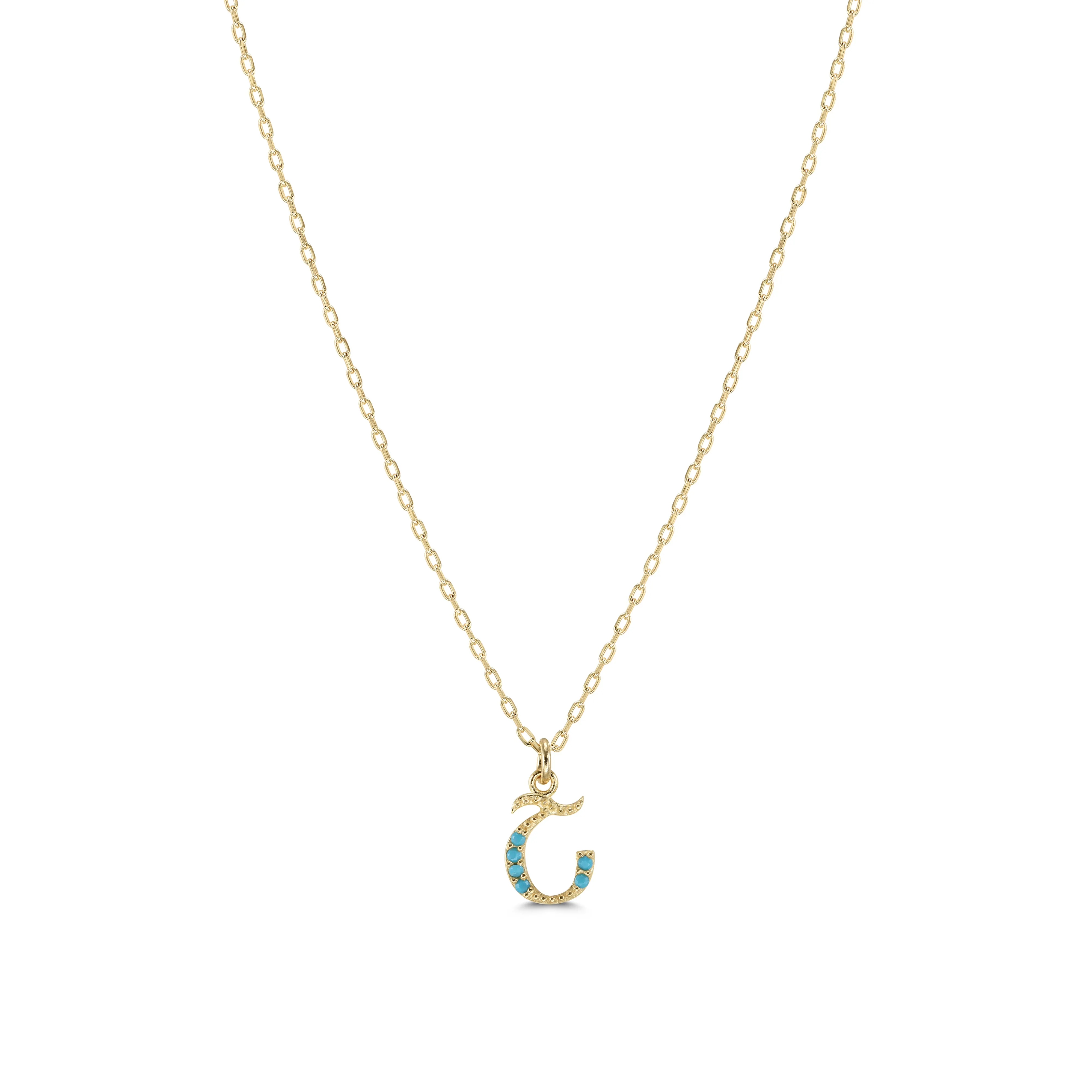 Armenian Initial Necklace Gold w/ Turquoise Stones