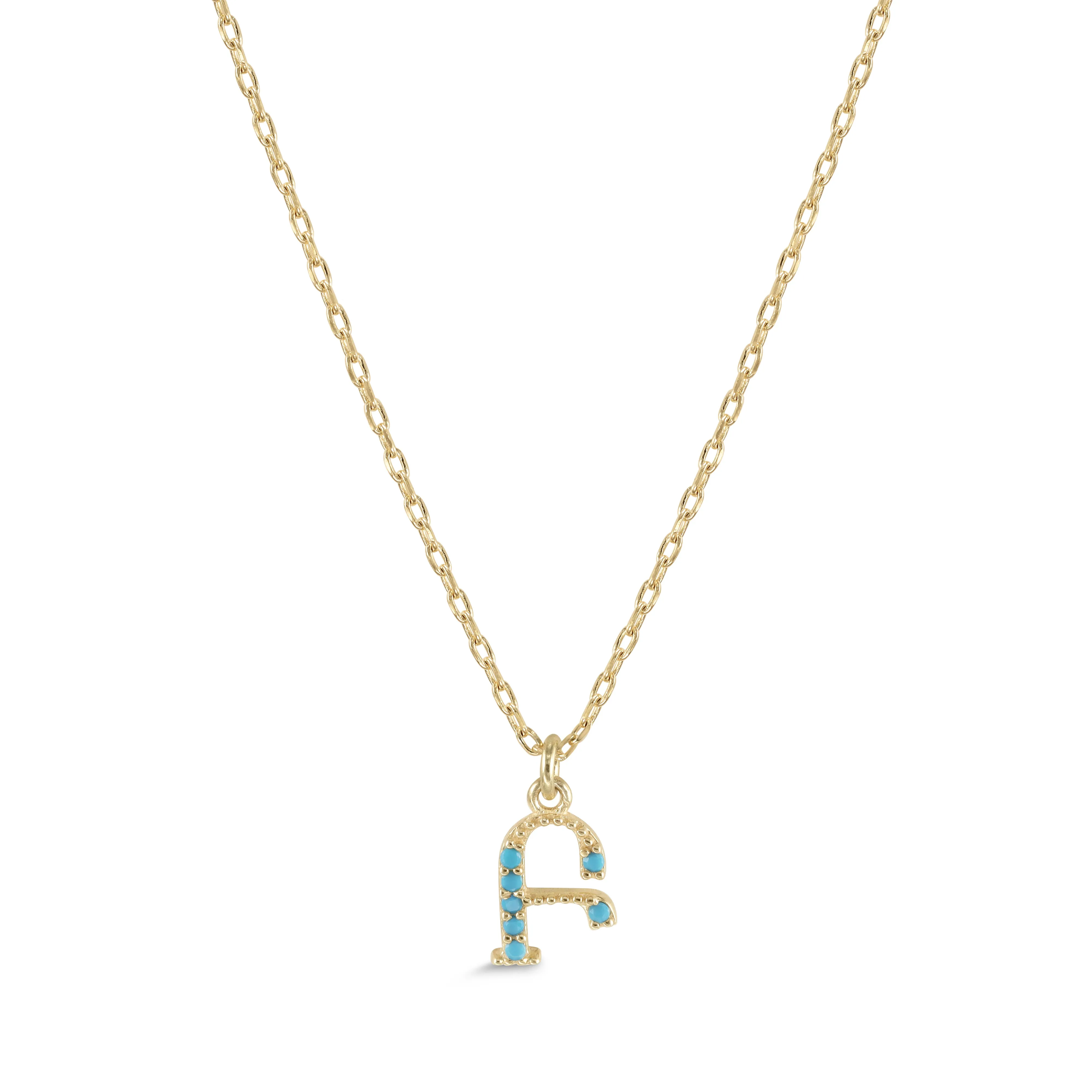 Armenian Initial Necklace Gold w/ Turquoise Stones