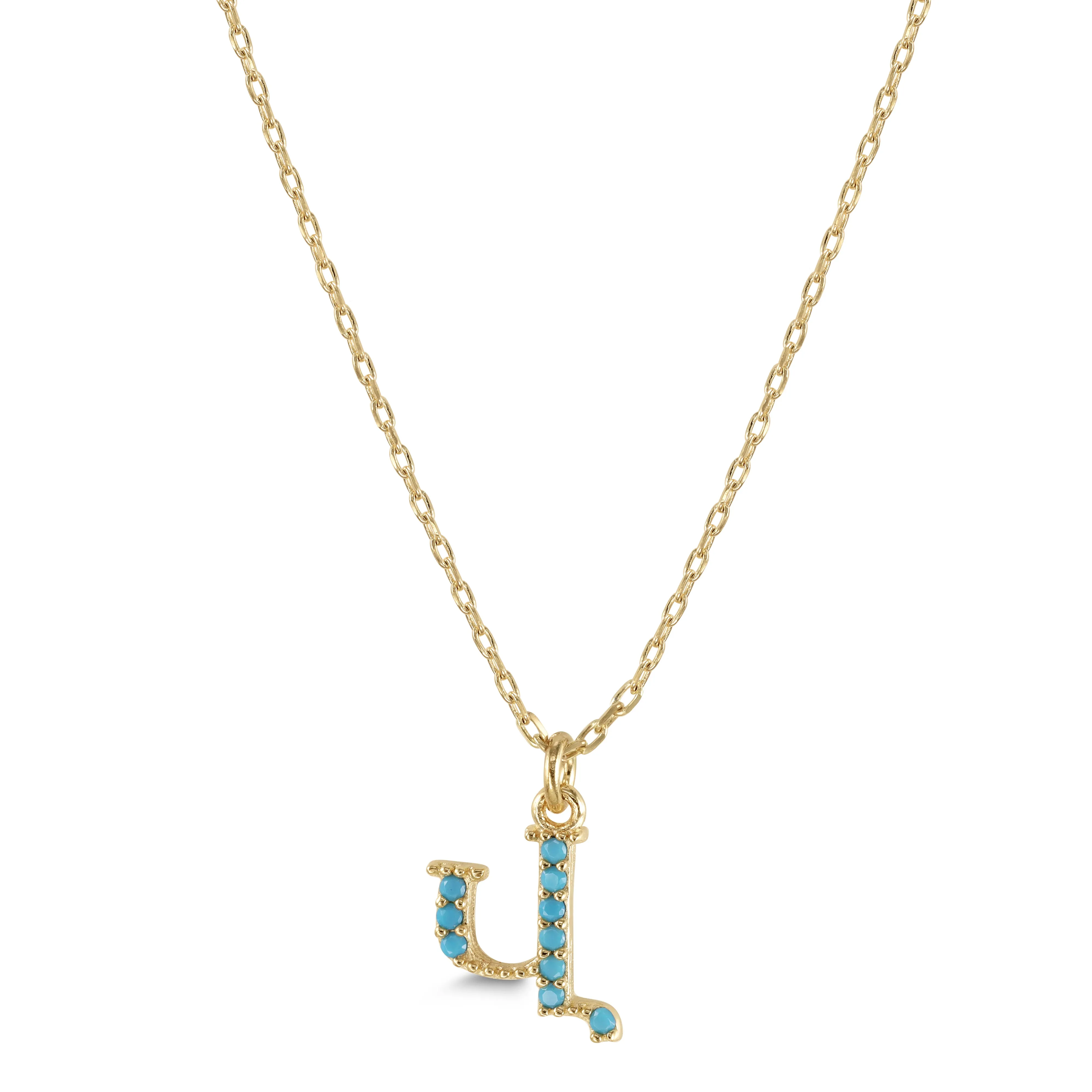 Armenian Initial Necklace Gold w/ Turquoise Stones