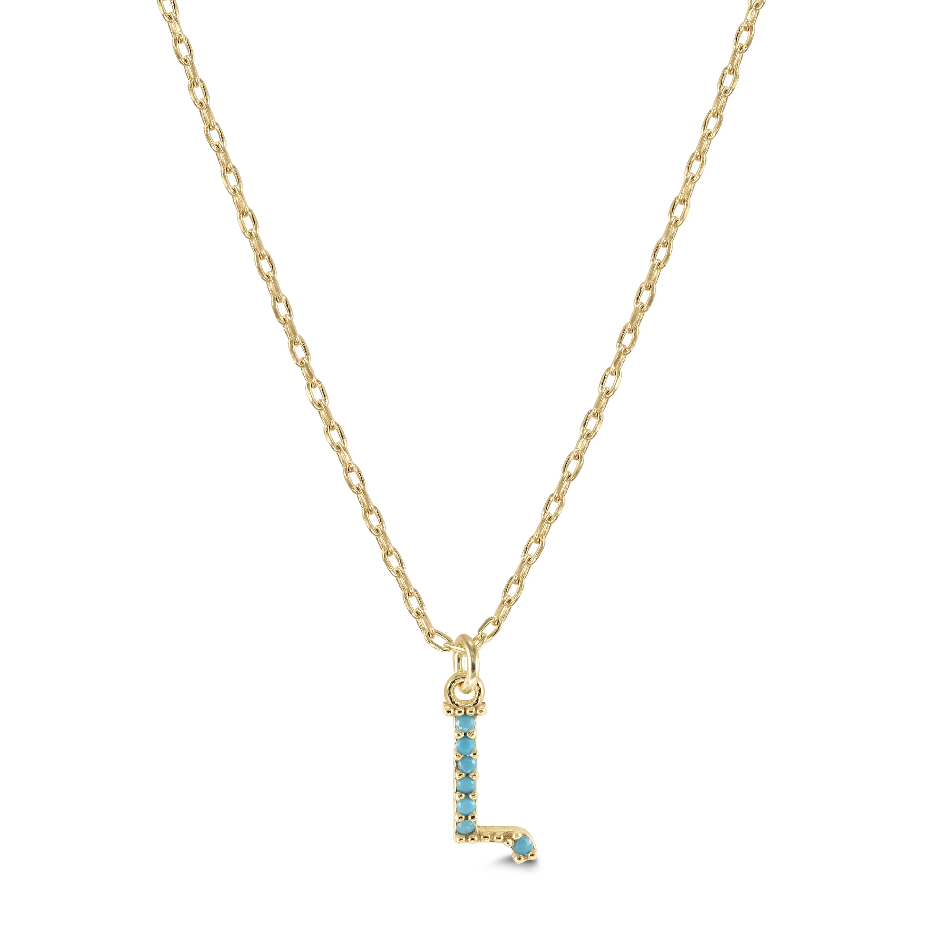 Armenian Initial Necklace Gold w/ Turquoise Stones