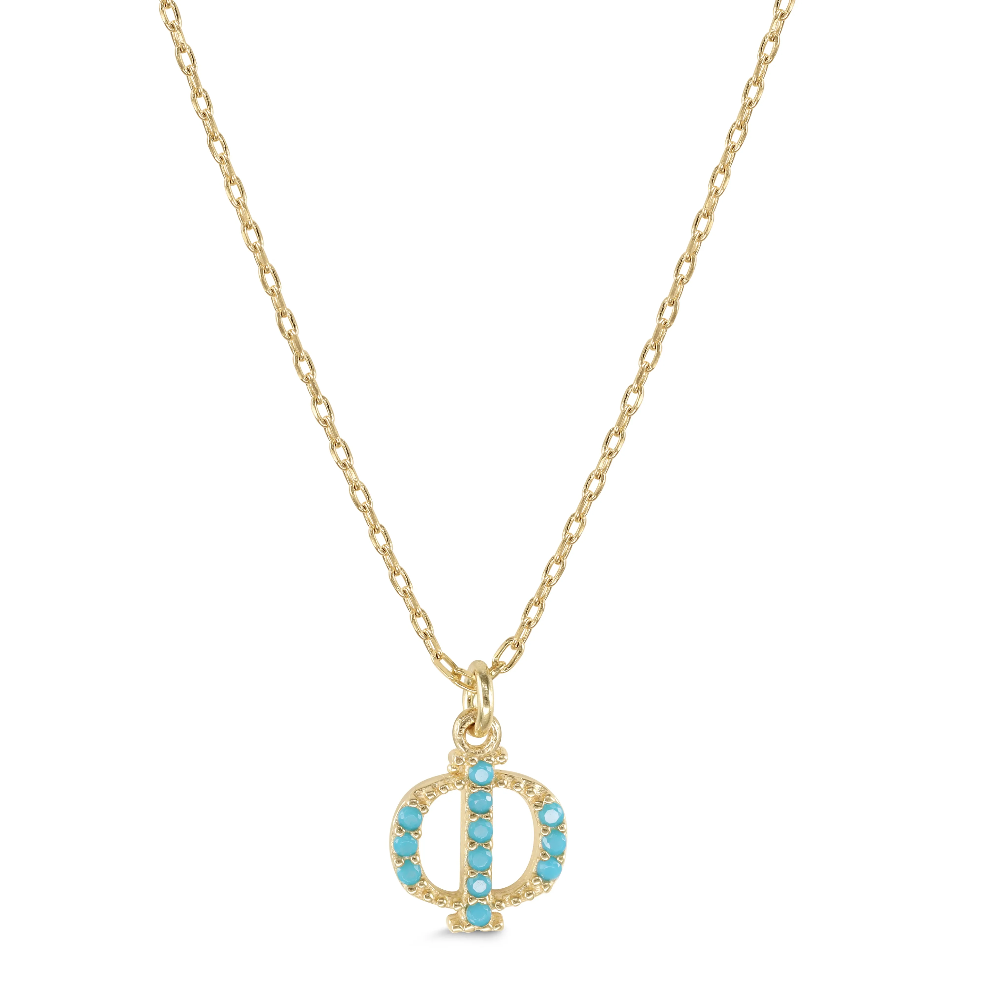 Armenian Initial Necklace Gold w/ Turquoise Stones