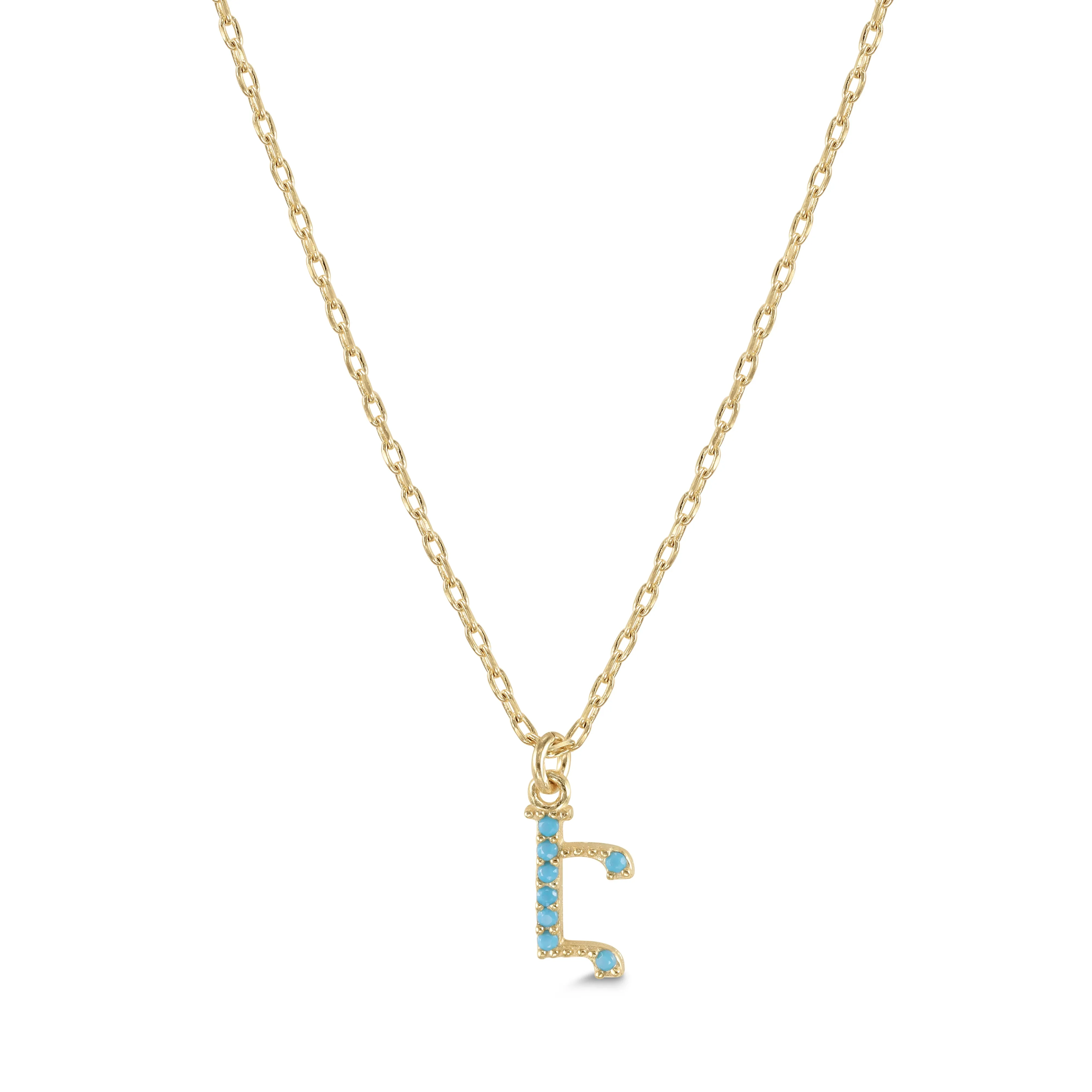 Armenian Initial Necklace Gold w/ Turquoise Stones