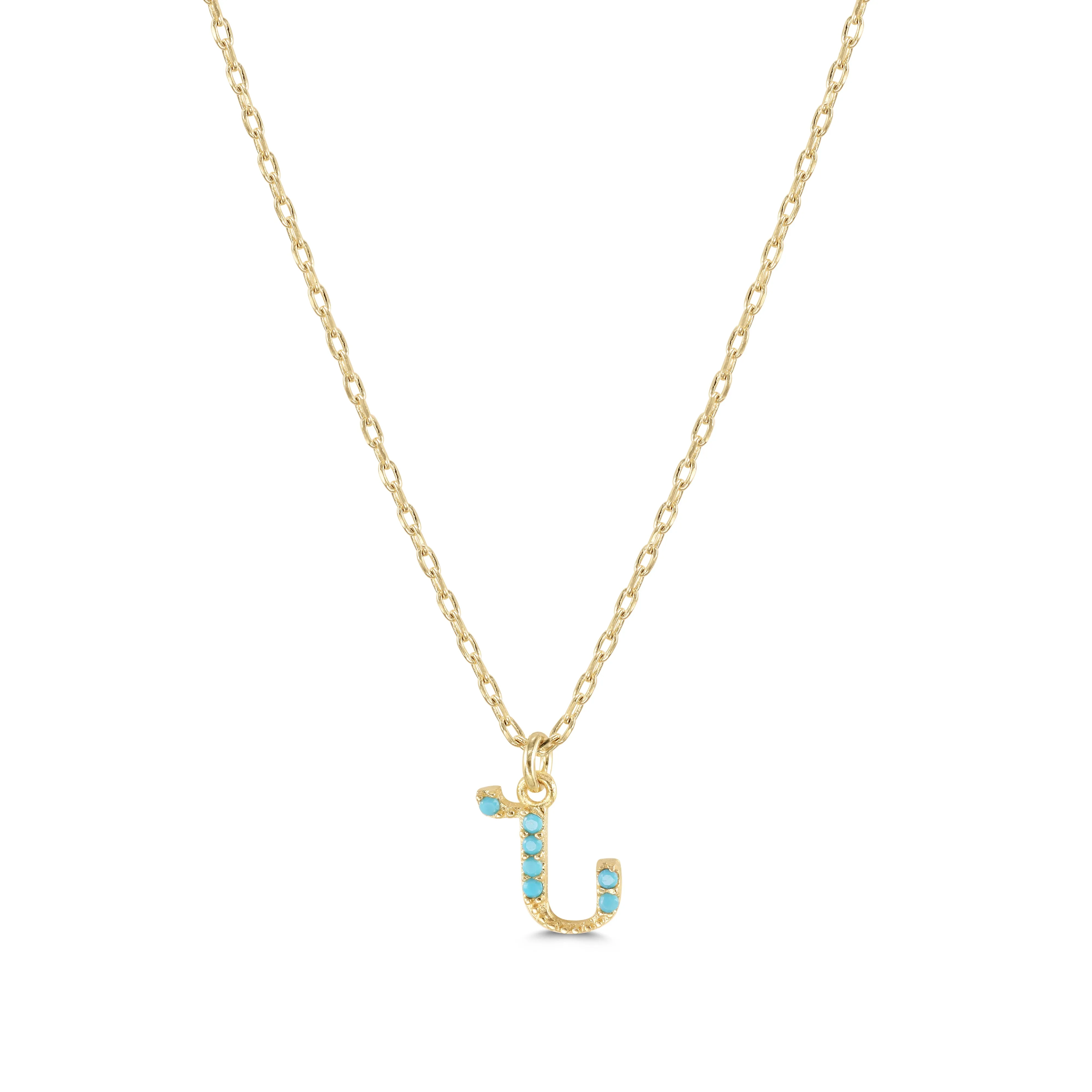 Armenian Initial Necklace Gold w/ Turquoise Stones