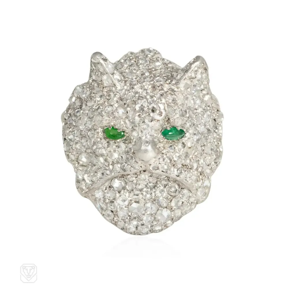 Art Deco diamond cat brooch