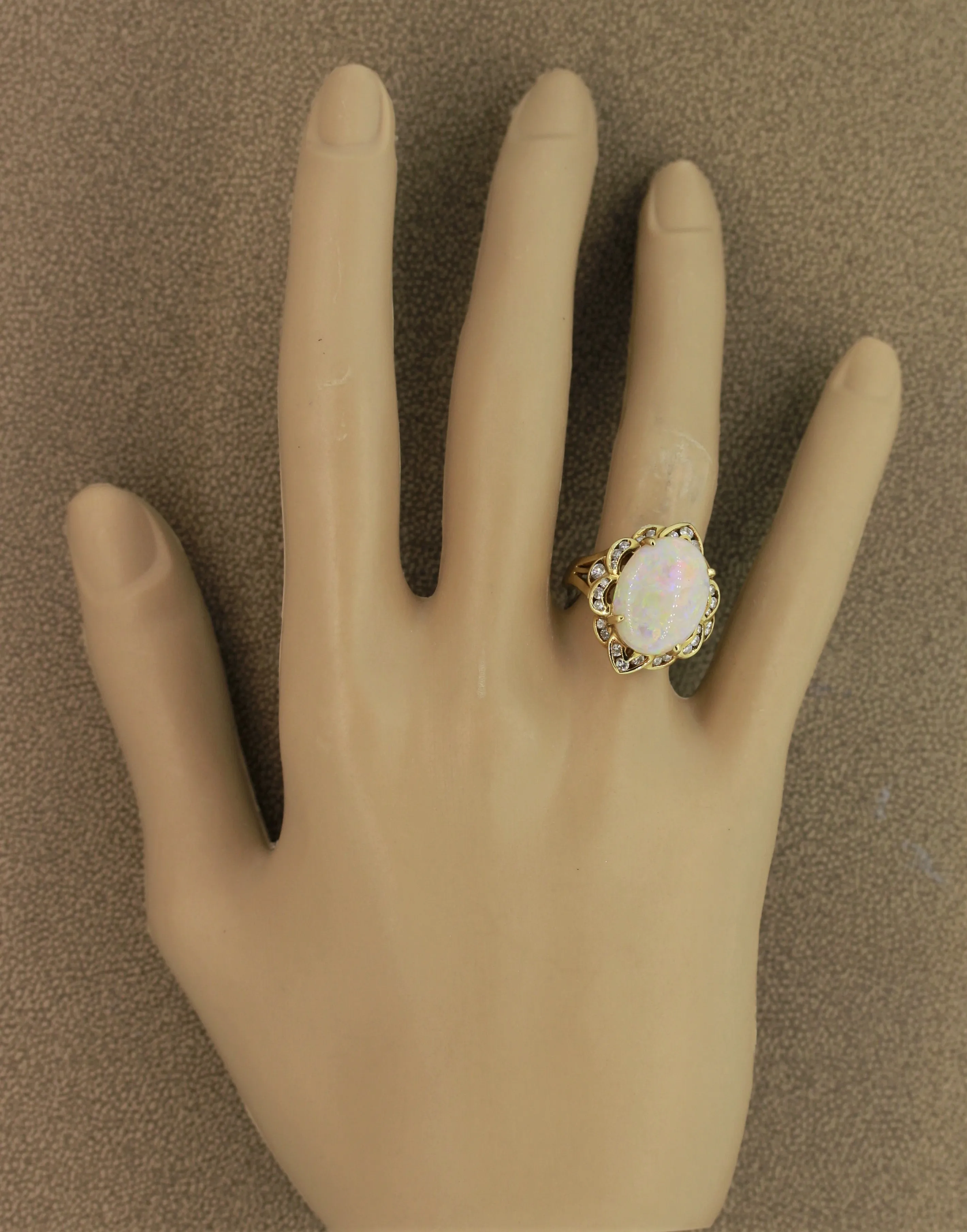 Australian White Opal Diamond Gold Ring