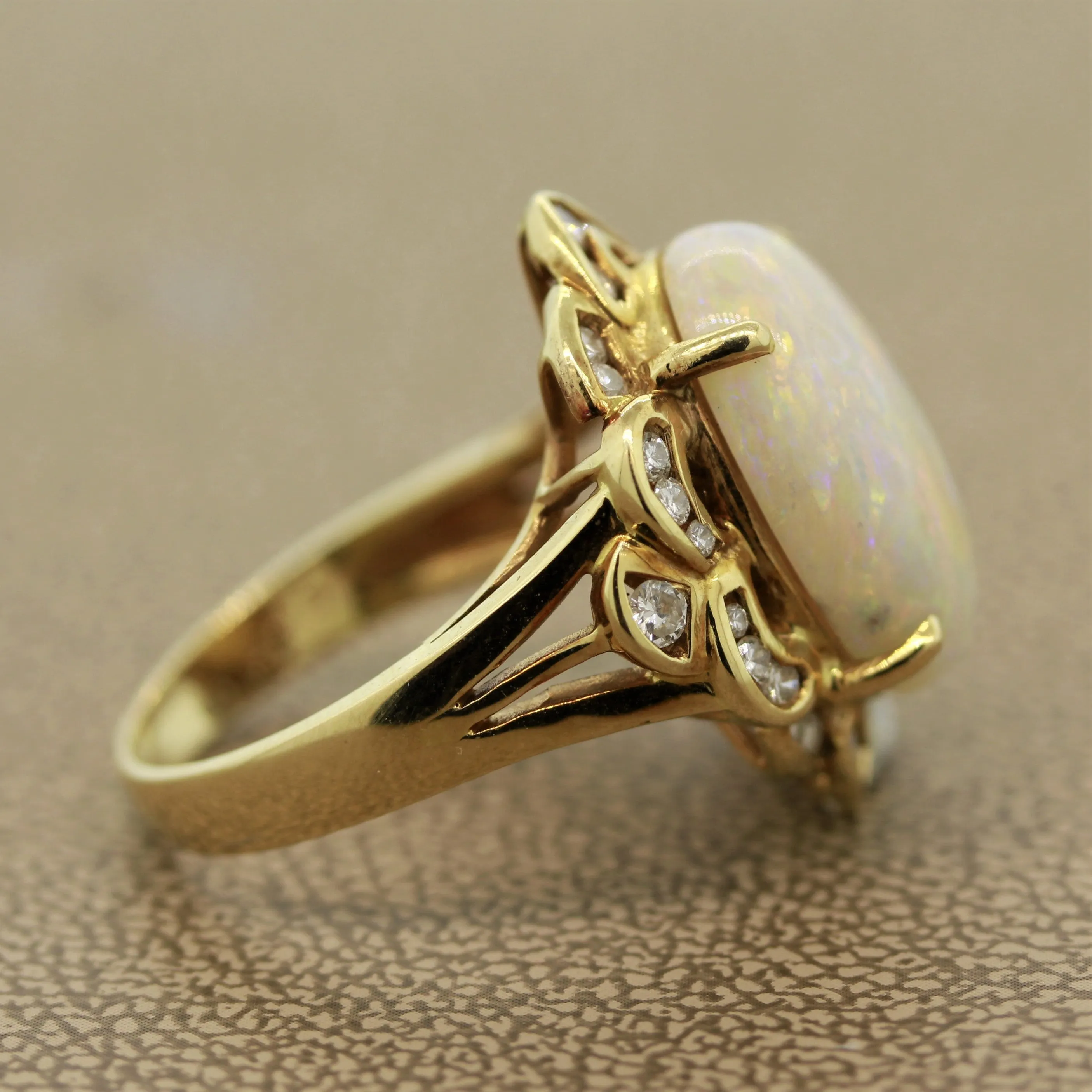 Australian White Opal Diamond Gold Ring