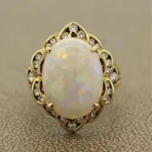 Australian White Opal Diamond Gold Ring