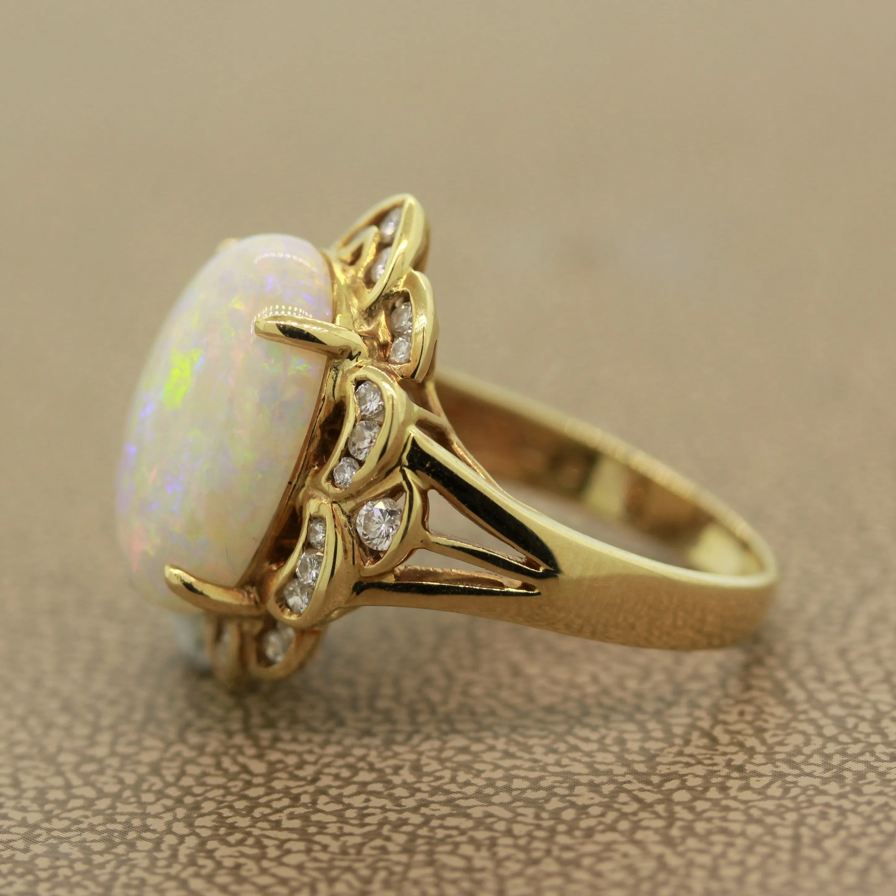 Australian White Opal Diamond Gold Ring