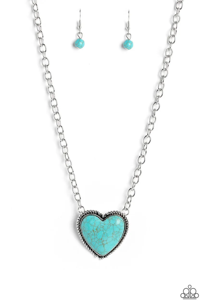 Authentic Admirer - Blue - Turquoise Stone Heart Pendant Paparazzi Short Necklace