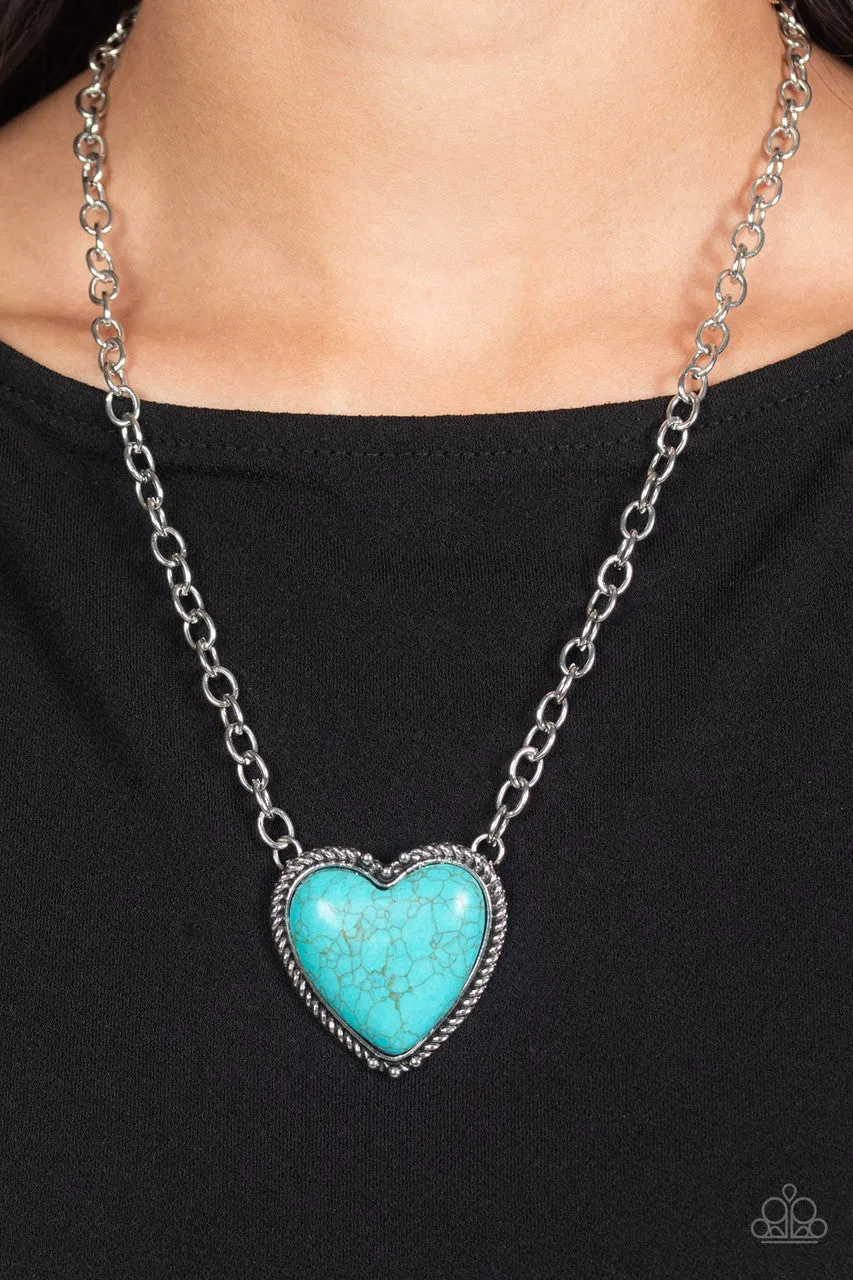 Authentic Admirer - Blue - Turquoise Stone Heart Pendant Paparazzi Short Necklace