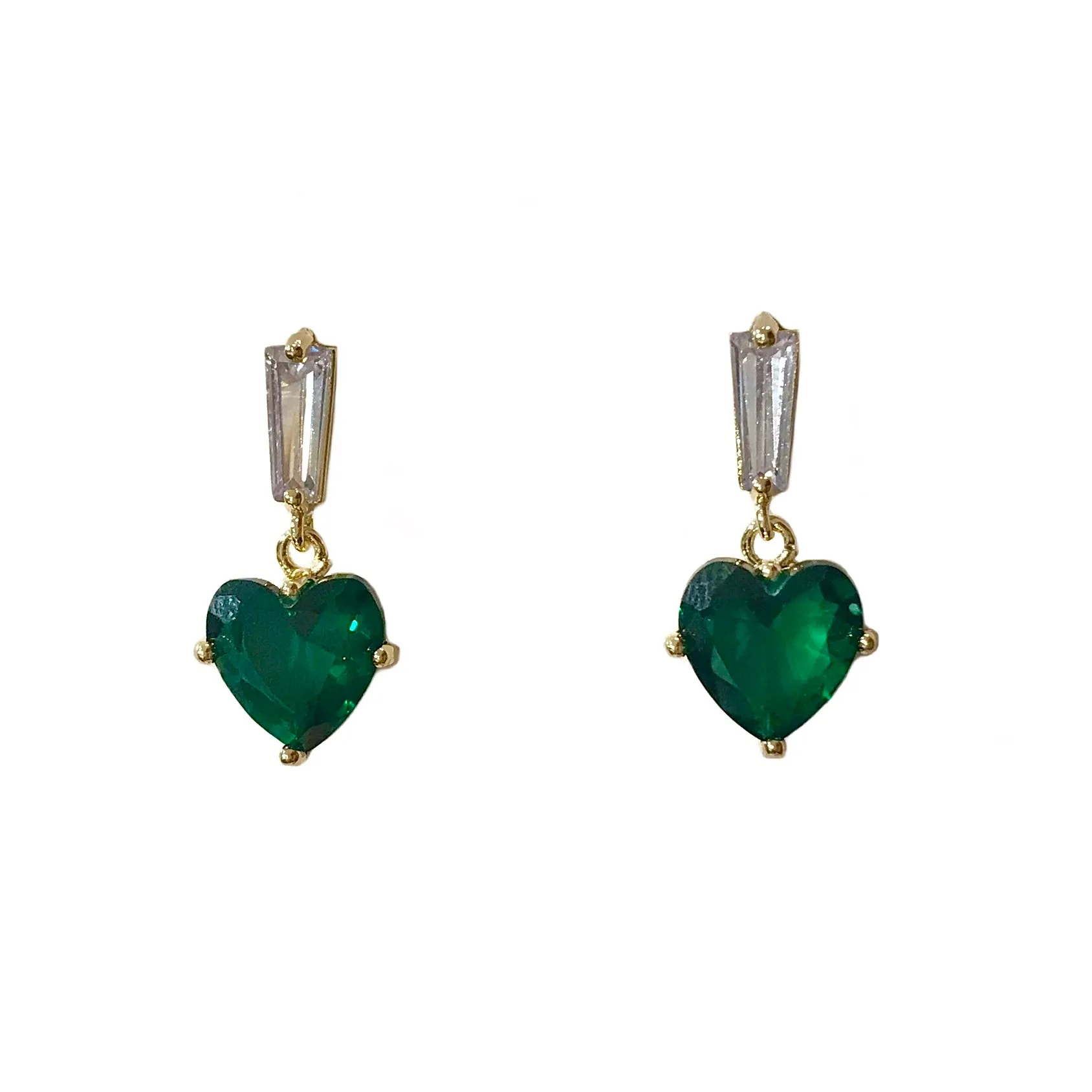 Baguette Birthstone Heart Charm Earrings