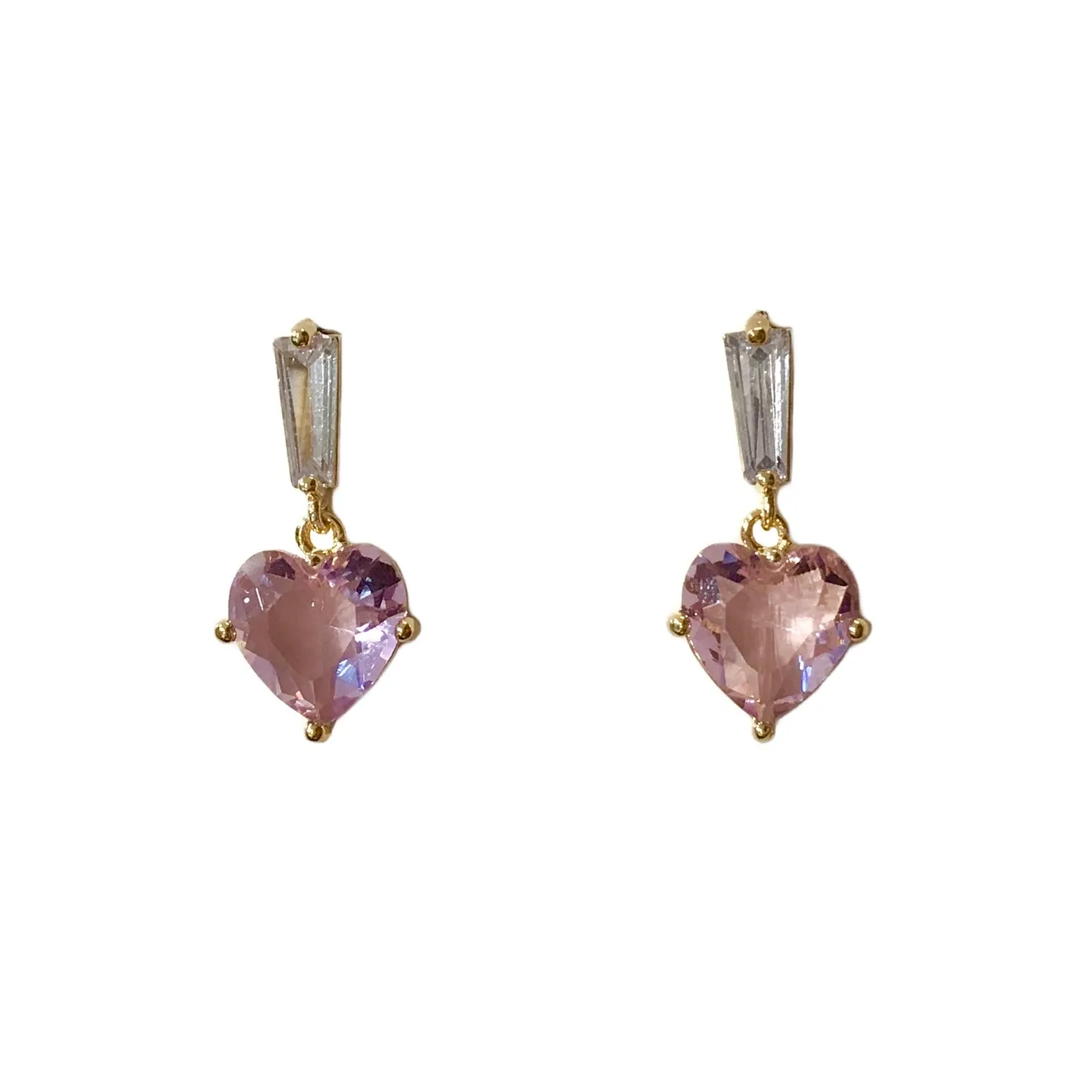 Baguette Birthstone Heart Charm Earrings