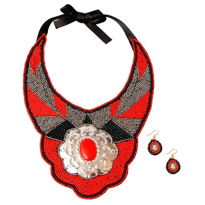 Beaded Bib Necklace Set