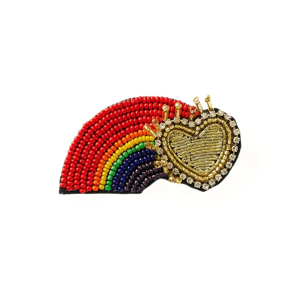 Beaded Brooch Pin - Rainbow & Heart