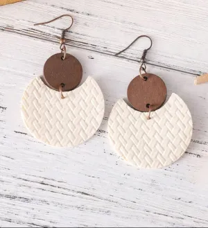 Beautiful Wood and Textured Leather Drop Earrings