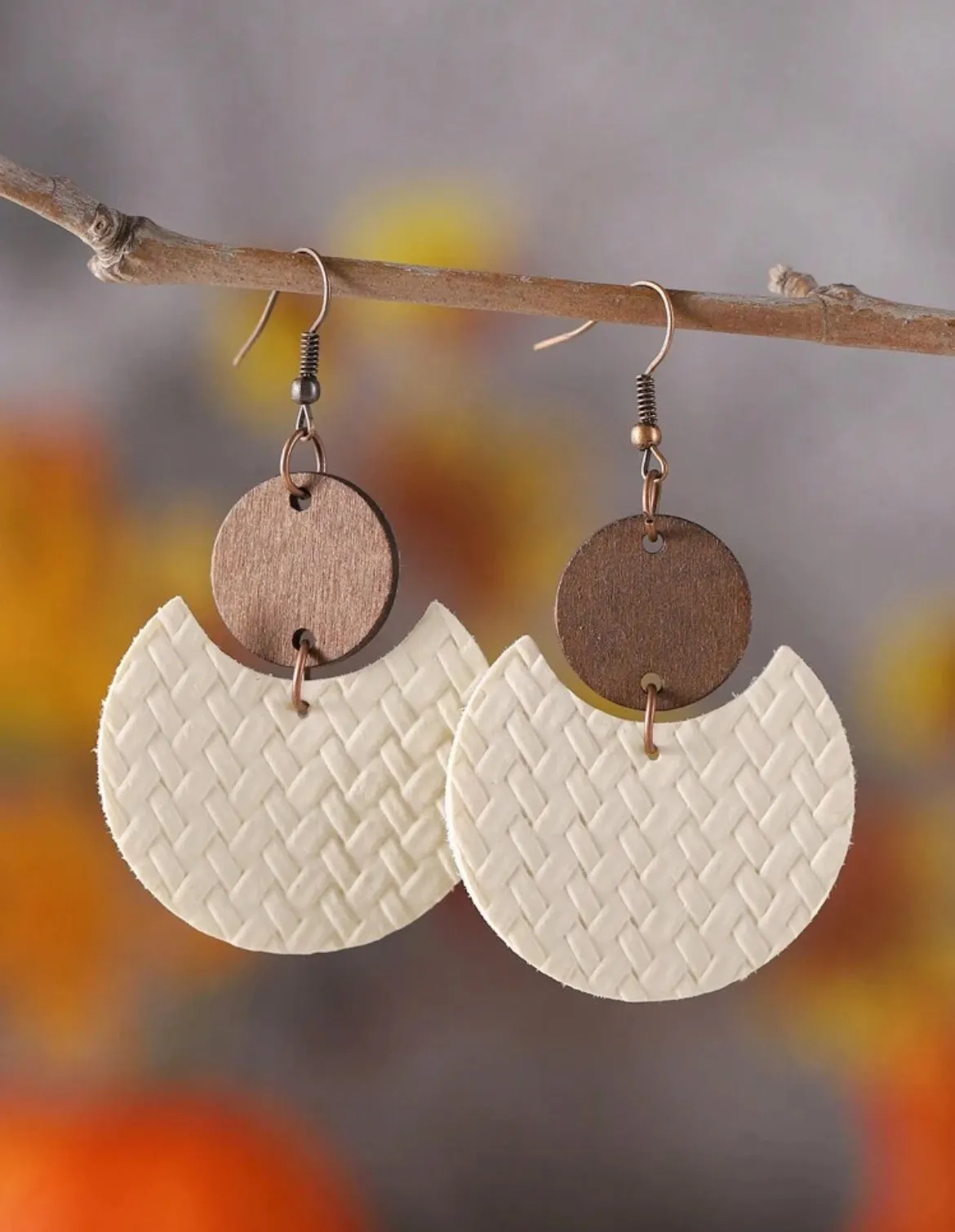 Beautiful Wood and Textured Leather Drop Earrings