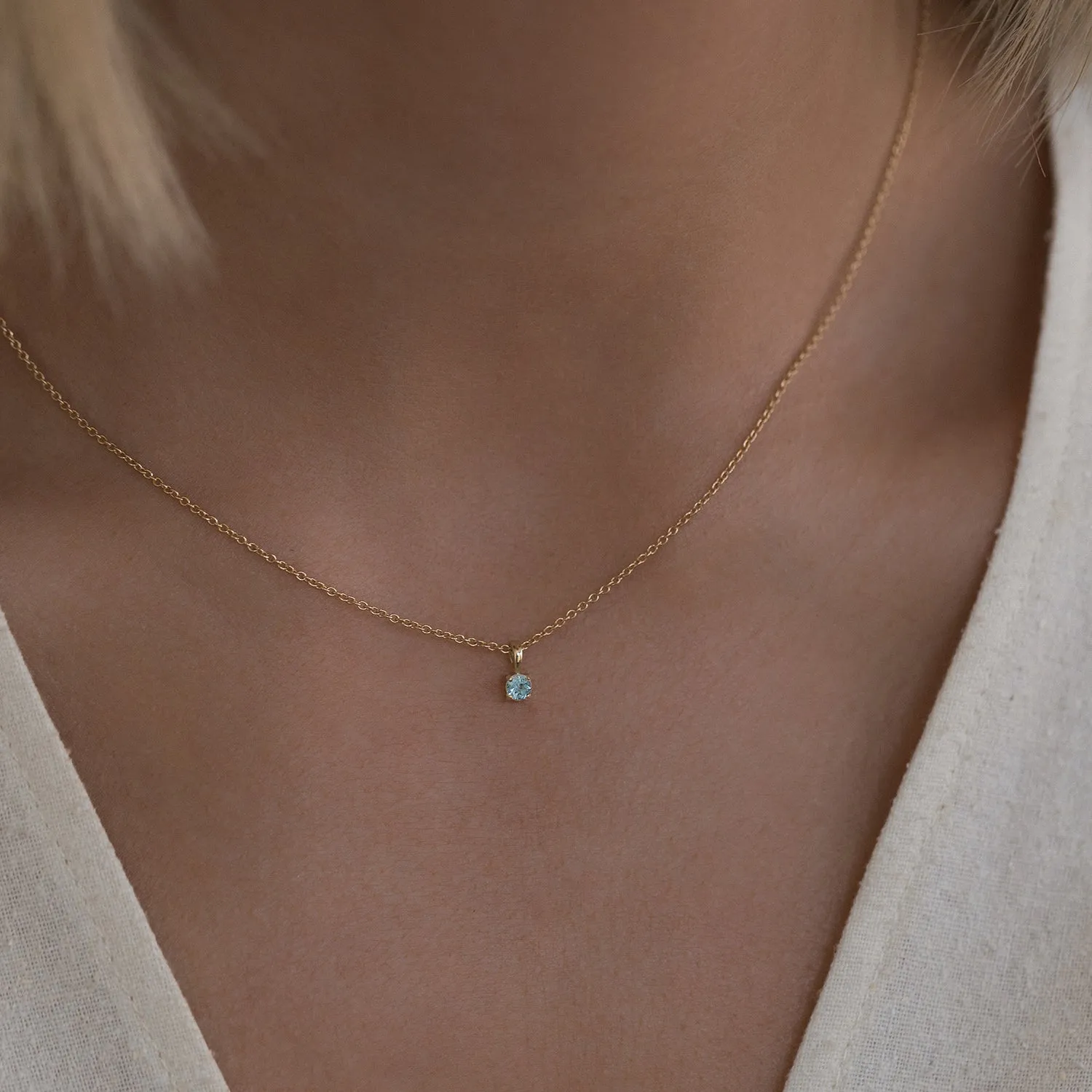 Birthstone Necklace | Gold & Aquamarine