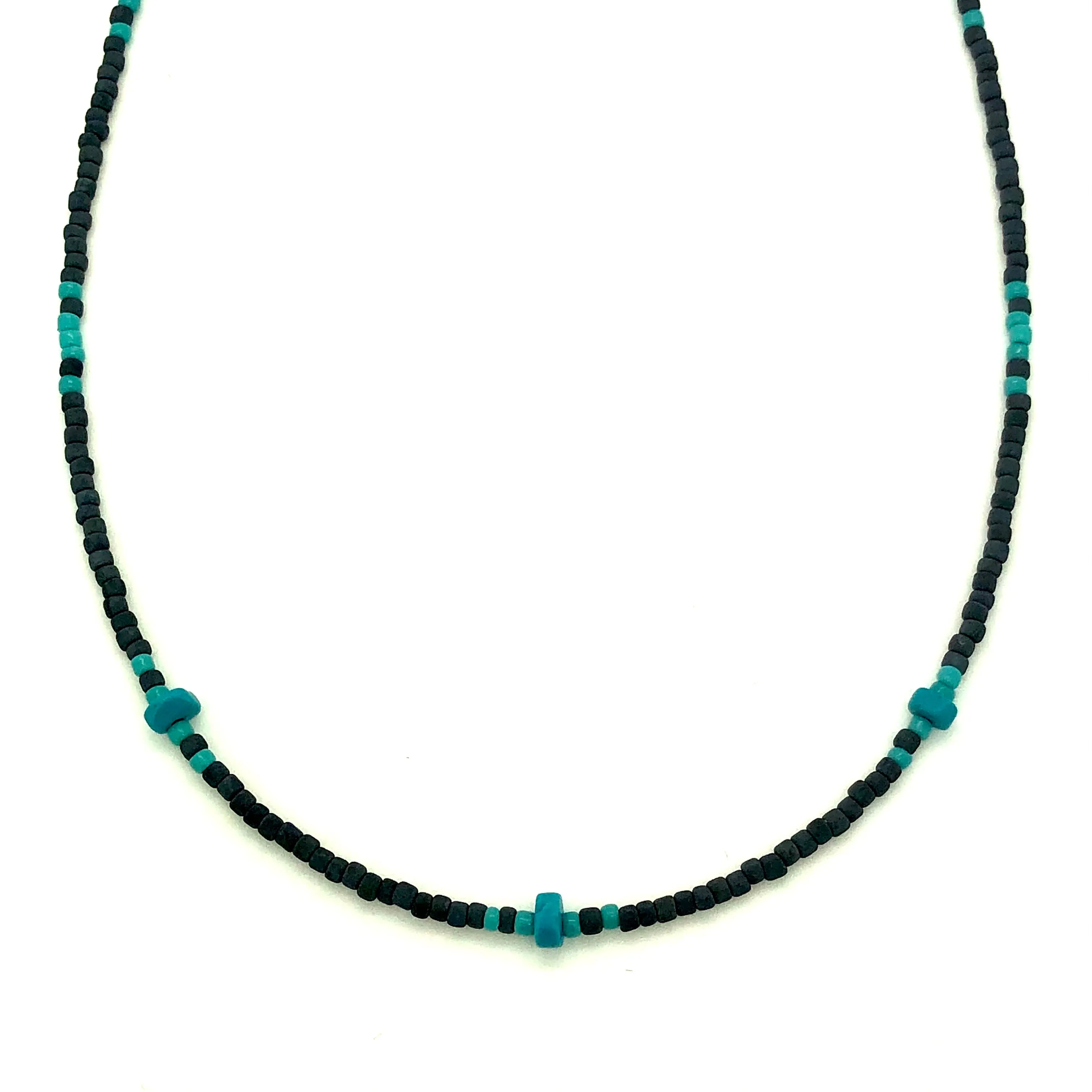 Black and Turquoise Fringe Beaded Necklace