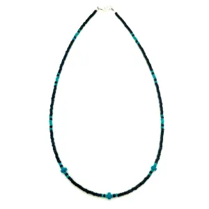 Black and Turquoise Fringe Beaded Necklace