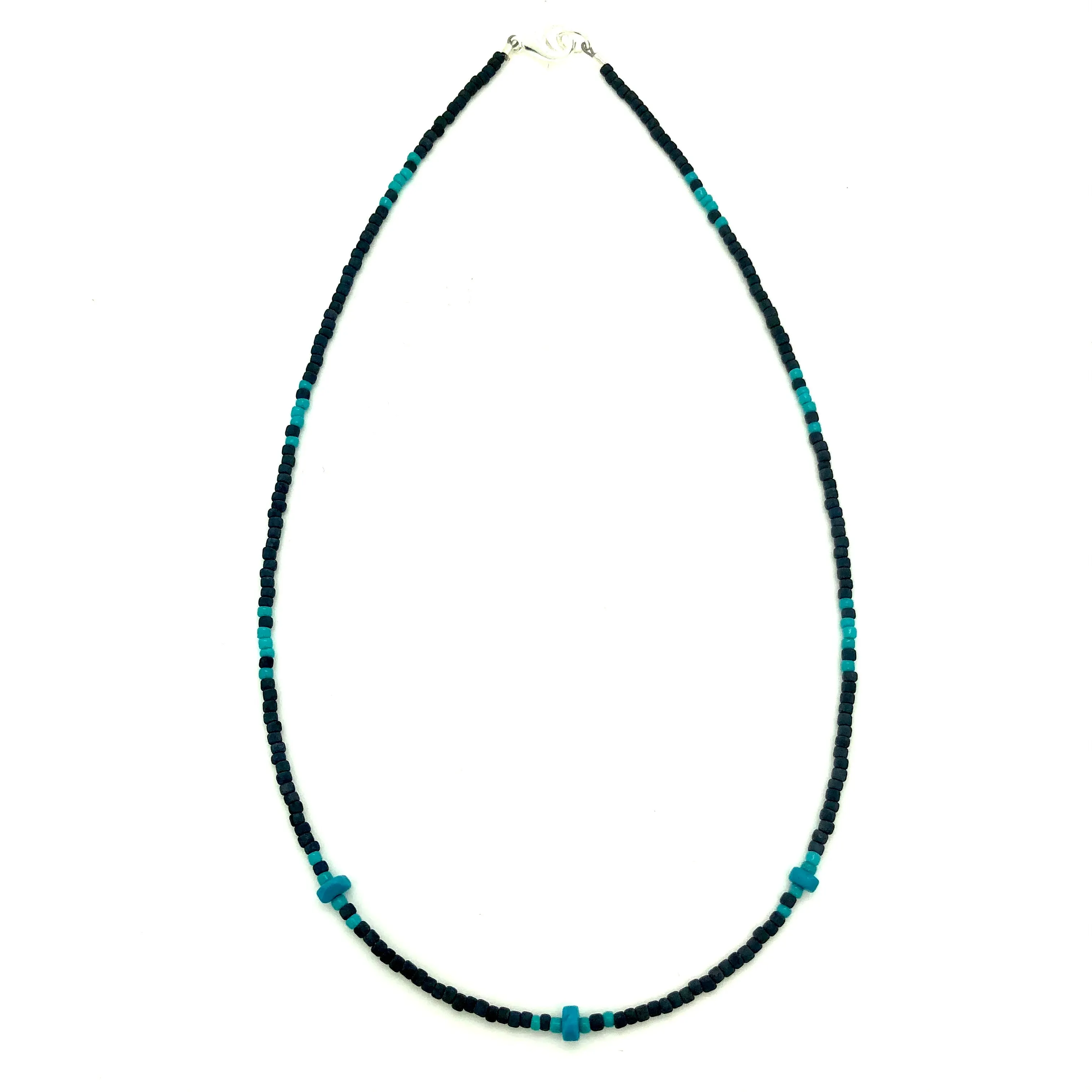 Black and Turquoise Fringe Beaded Necklace