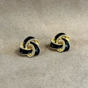 Black Enamel Vintage Clip On Knot Earrings