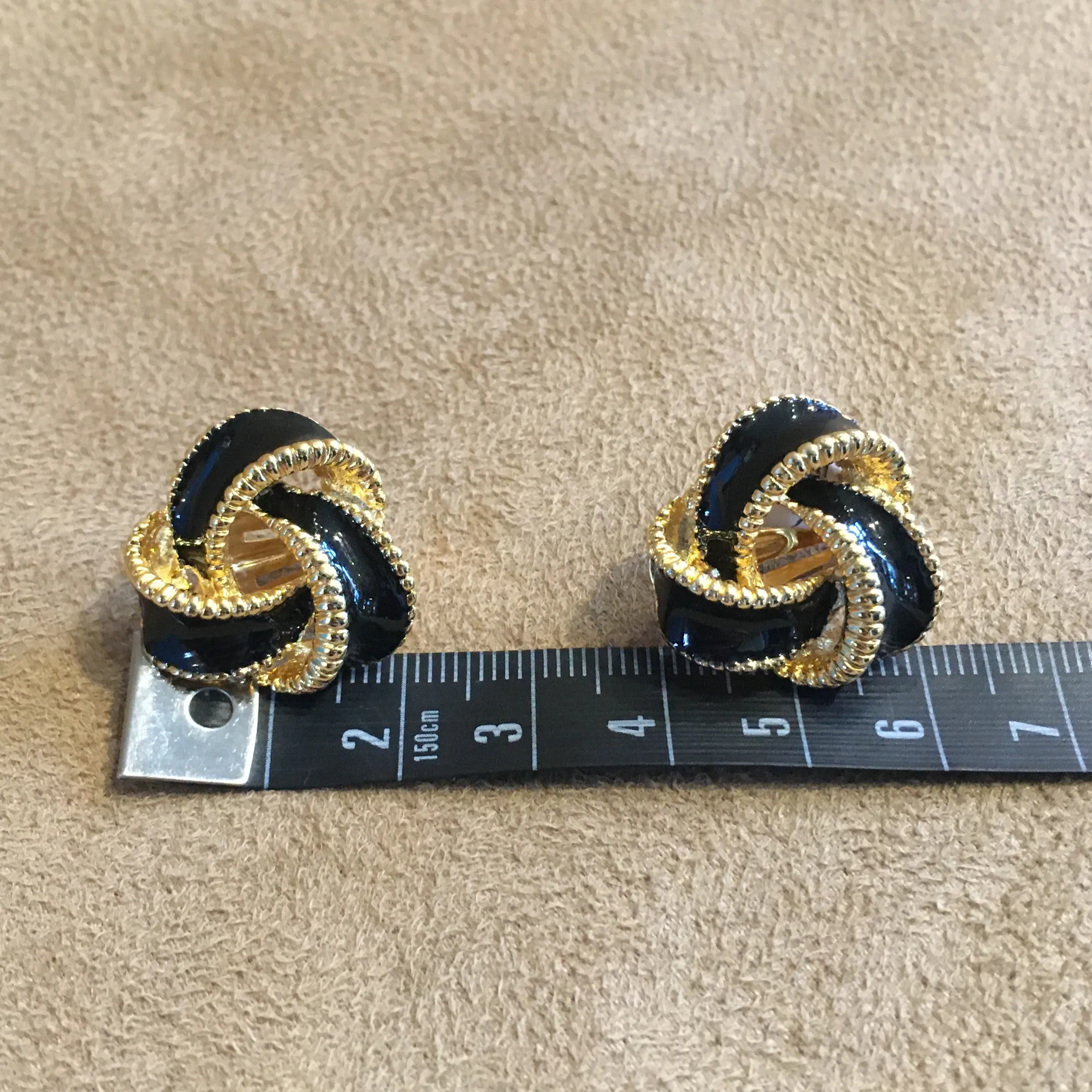 Black Enamel Vintage Clip On Knot Earrings