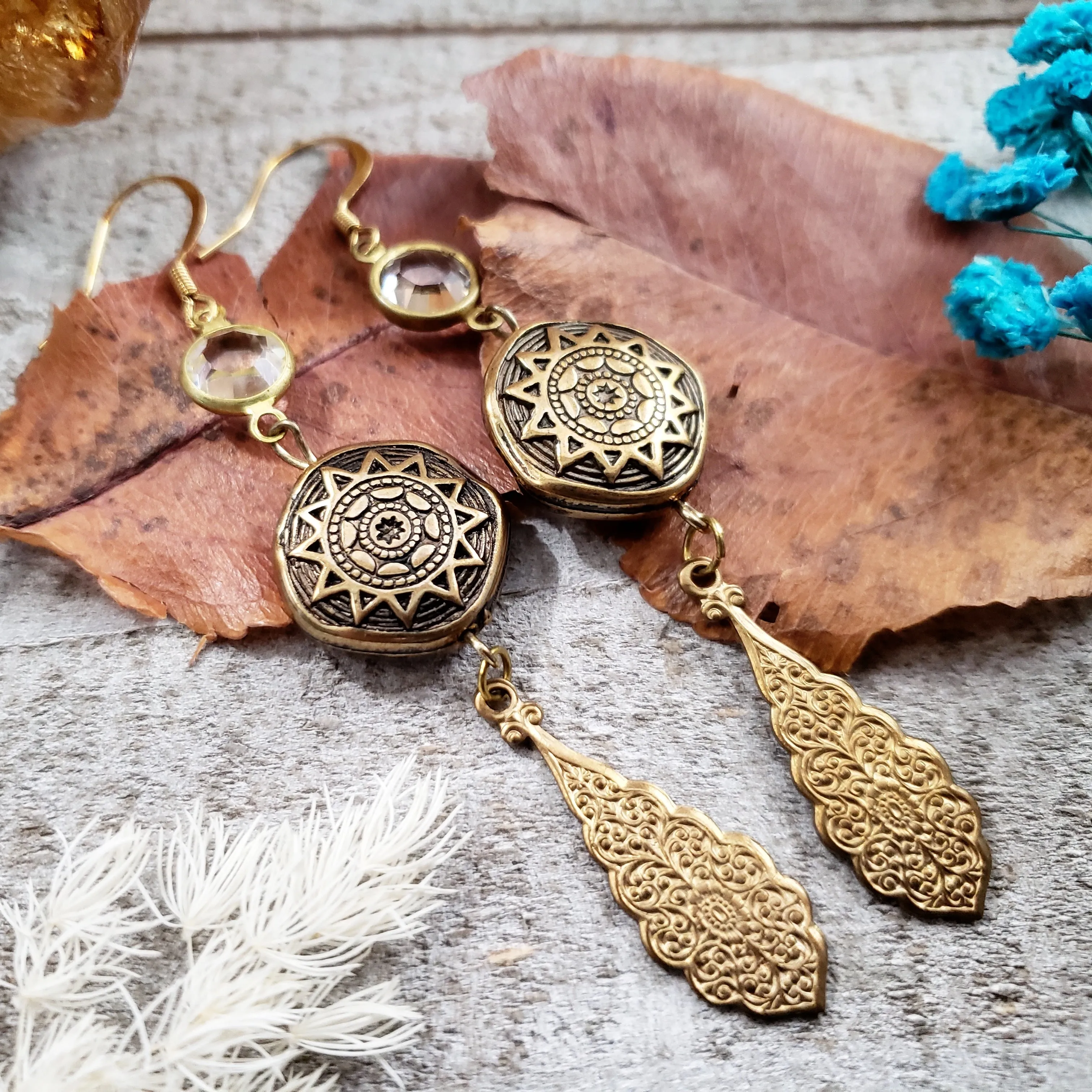 Boho gold sun earrings