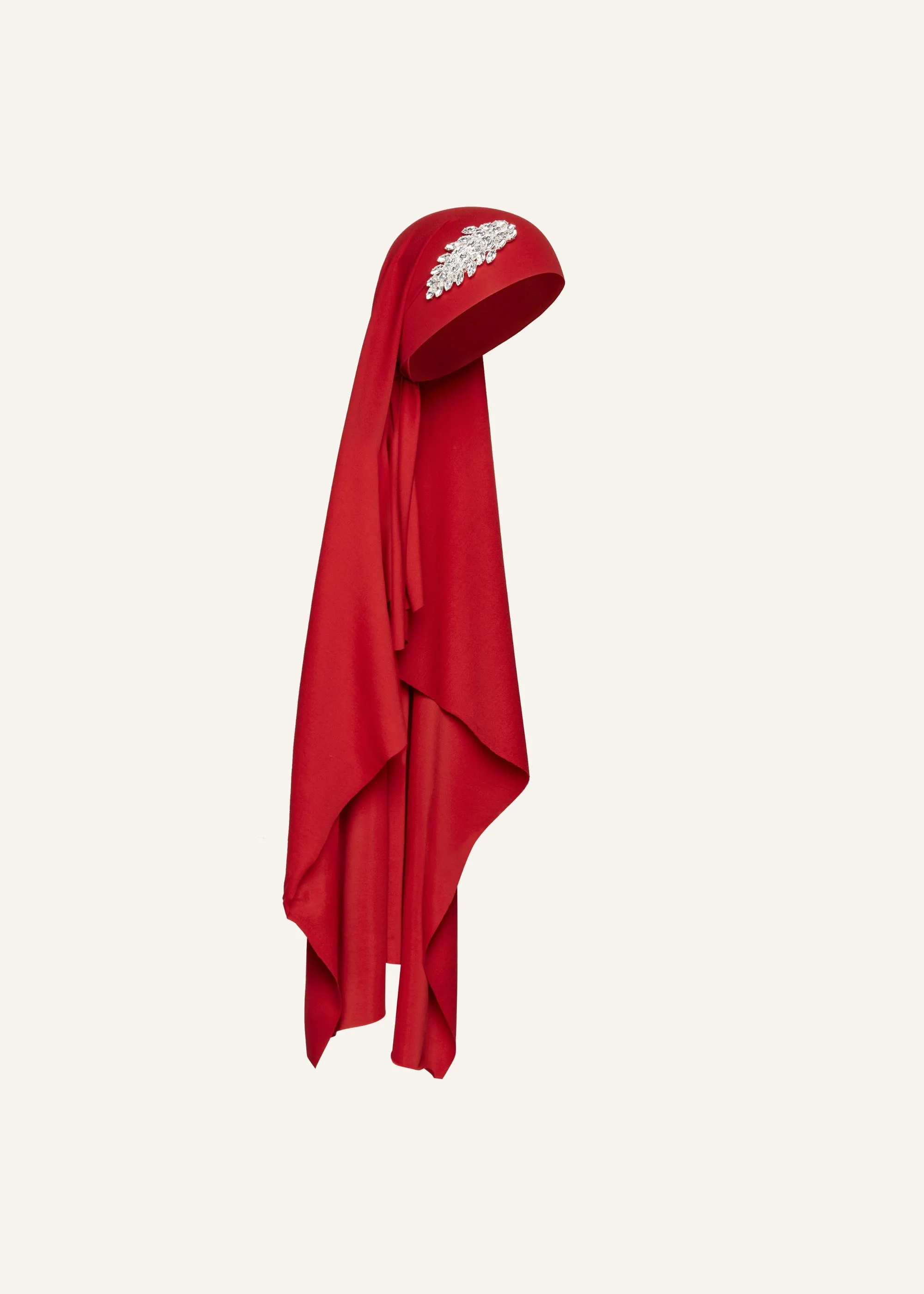 Brooch jersey veil scarf in red