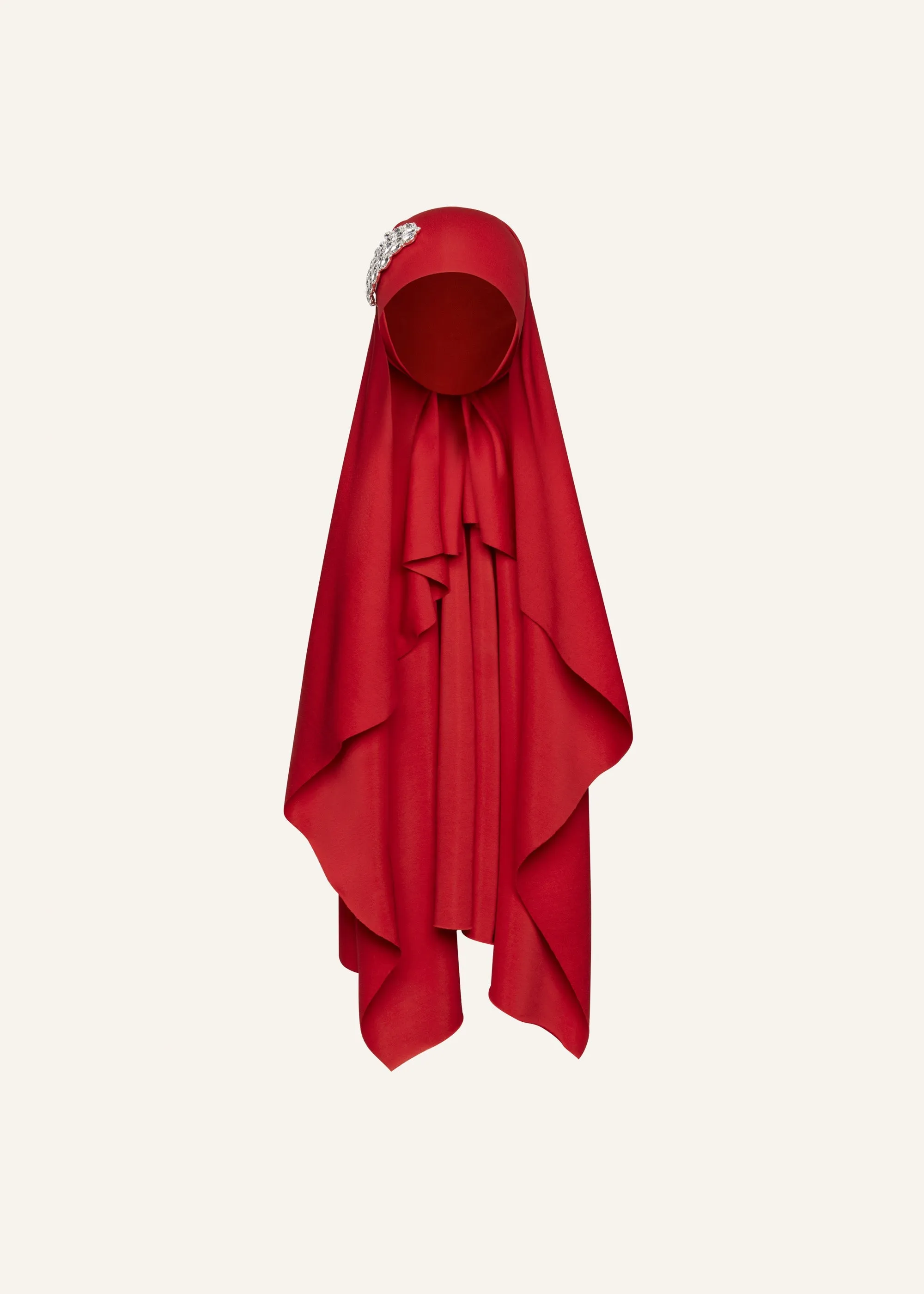 Brooch jersey veil scarf in red