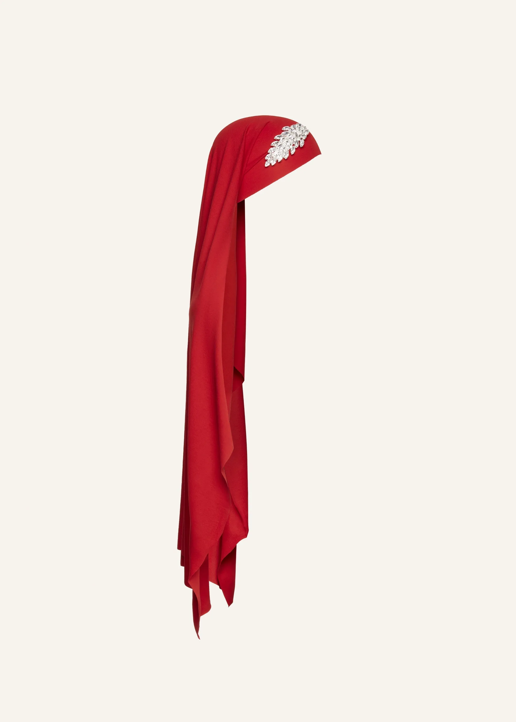 Brooch jersey veil scarf in red